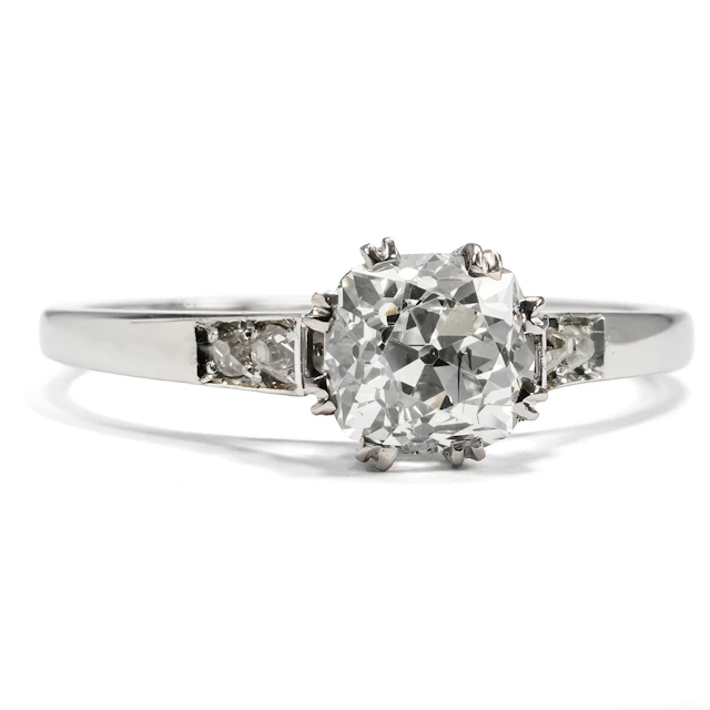 Vintage Ring with an Antique 1.49 ct Old Mine Cut Diamond in White