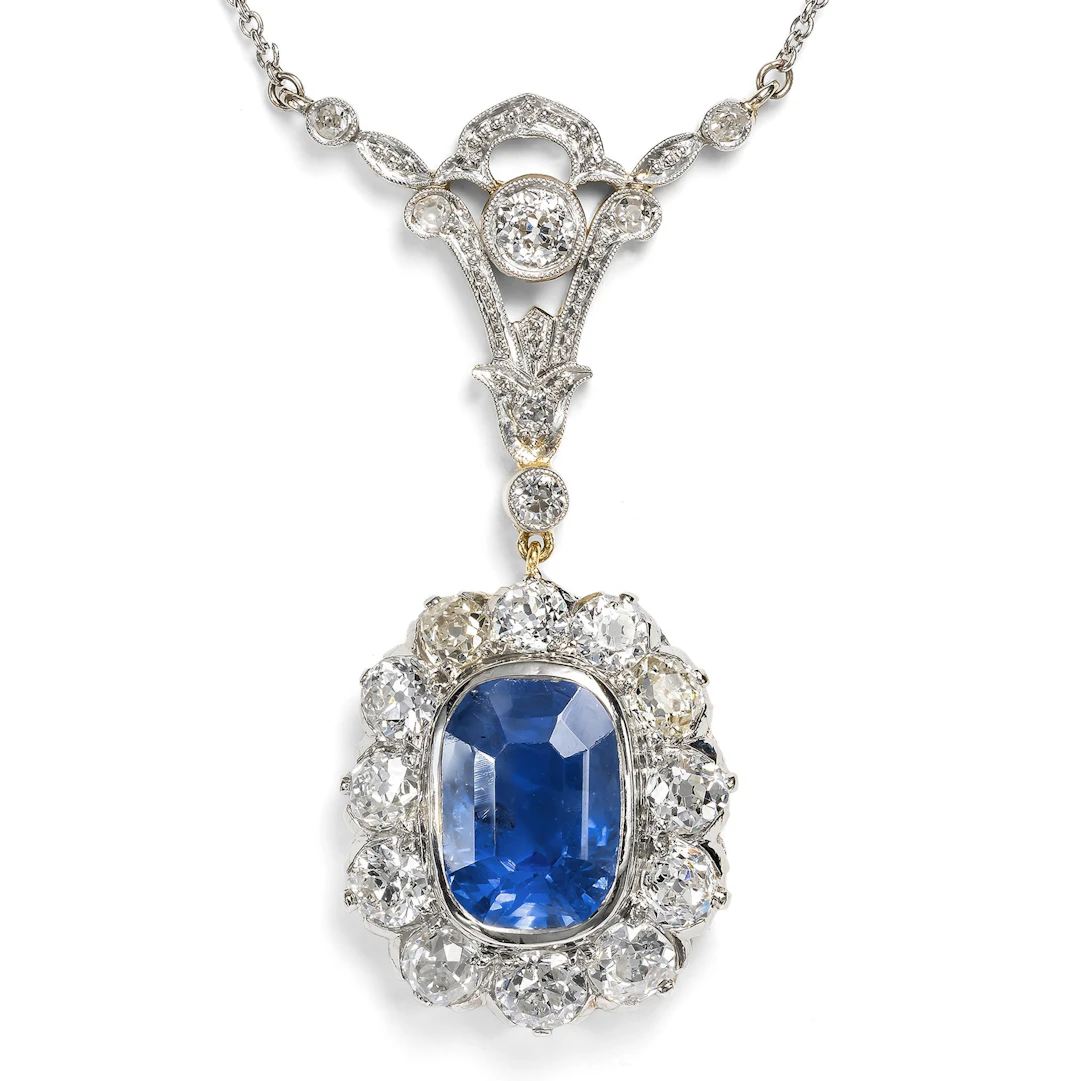 Elegant Necklace with Ceylon Sapphire & Diamonds, Mariage, From Our Workshop