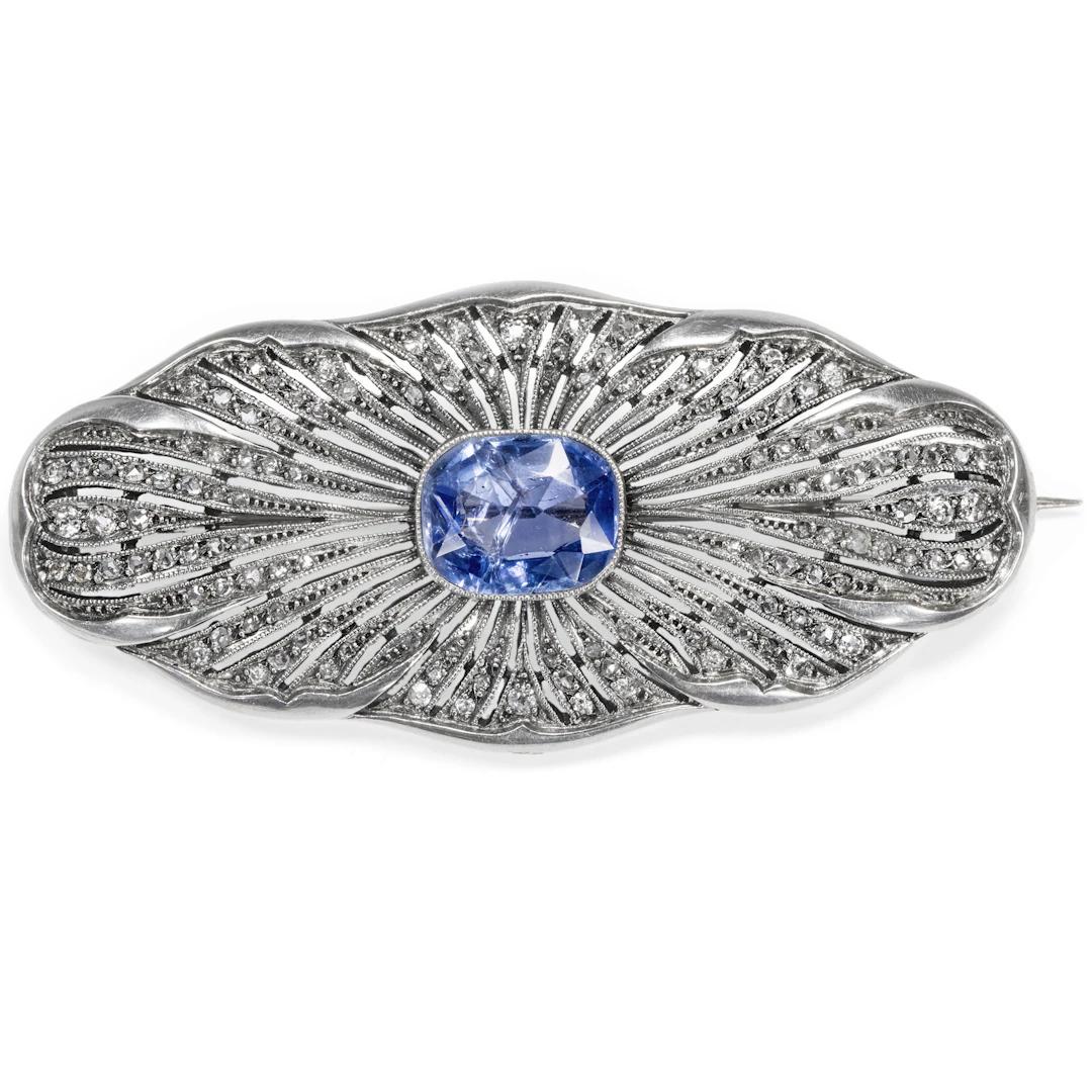 Elegant Brooch of Art Deco With Sapphire & Diamond Roses, c. 1930