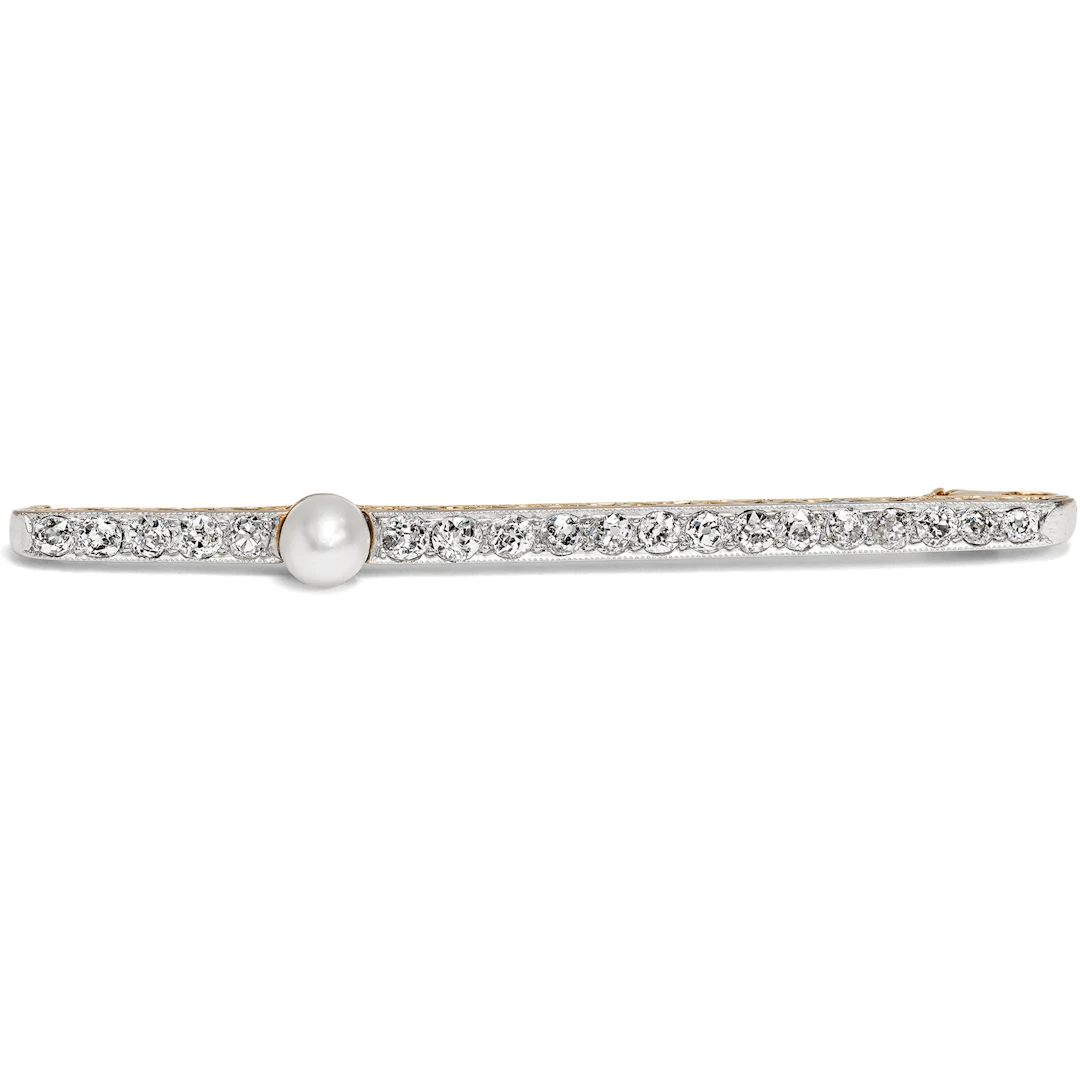 Elegant Diamond and Natural Pearl Safety Pin, c. 1910