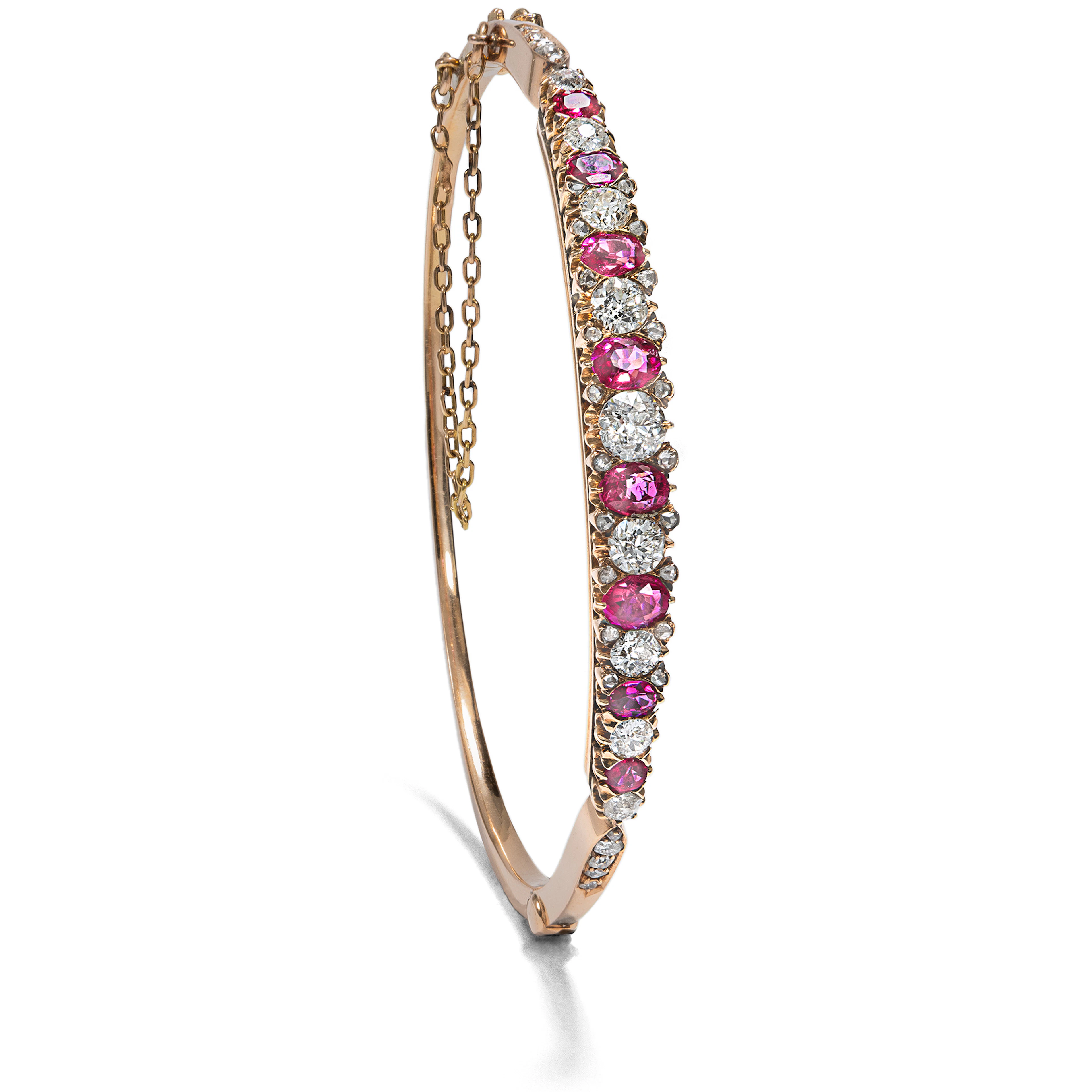 Antique Ruby and Diamond Bangle in Rose Gold, c. 1890s