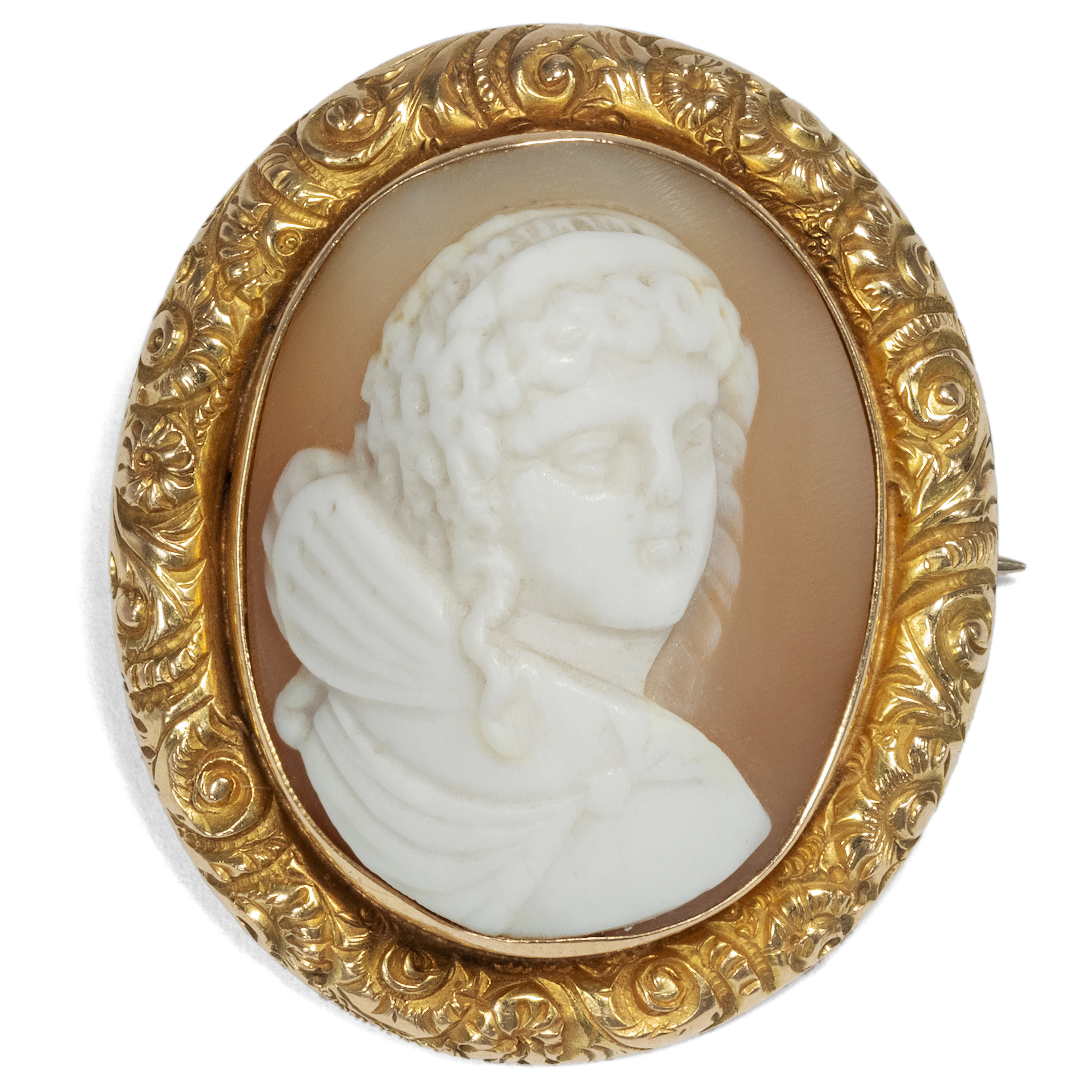 Small Shell Cameo With Depiction of Psyche as a Brooch, Around 1855