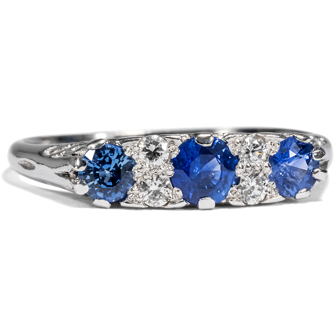 Unworn Platinum Ring with Sapphires & Diamonds from Our Workshop