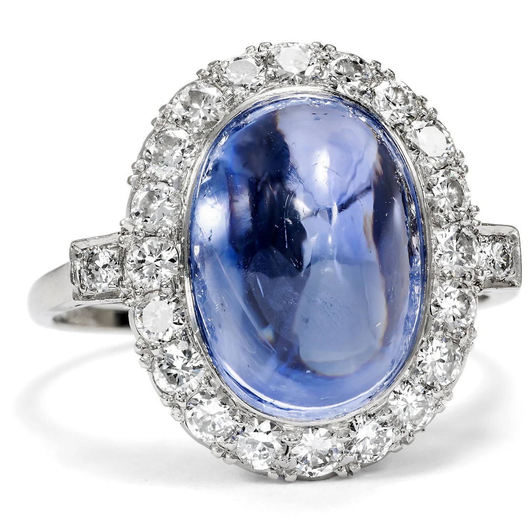 Vintage Cocktail Ring with Untreated Ceylon Sapphire and Diamonds, c. 1950