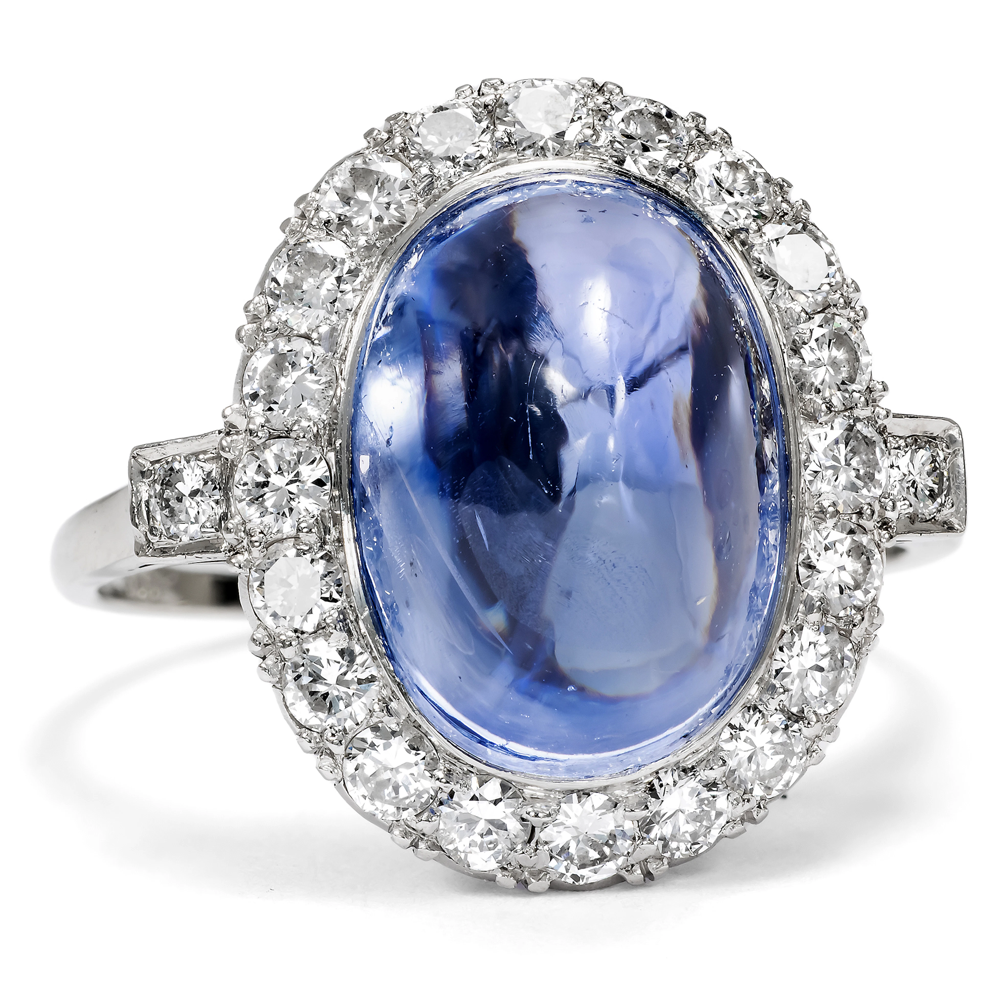 Vintage Cocktail Ring with Untreated Ceylon Sapphire and Diamonds, c. 1950