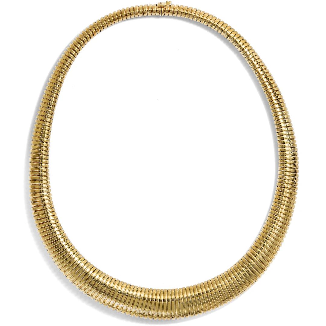 Glamorous High Carat Gold "Tubogas" Necklace, c. 1950