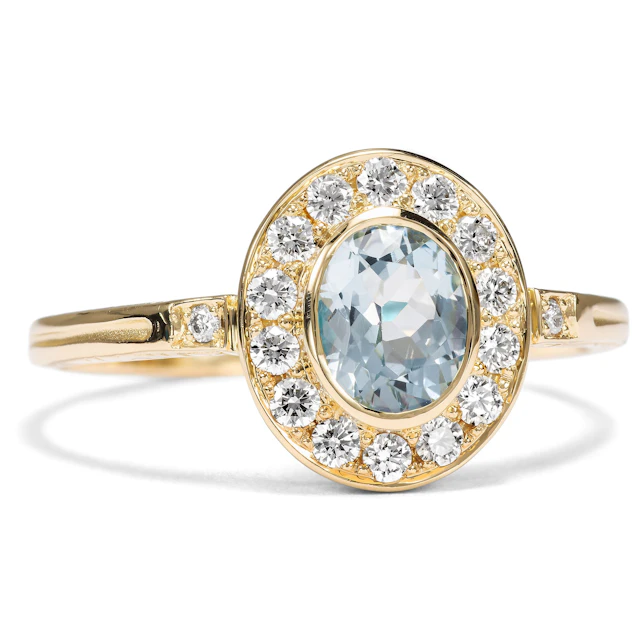 Classic Ring with Aquamarine & Diamonds in Yellow Gold from Our Workshop