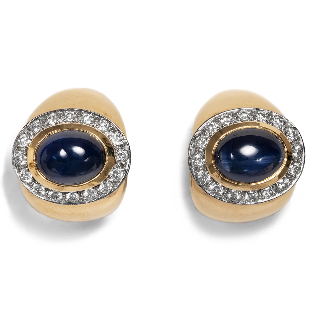 Luxurious Creoles With Sapphires & Diamonds in Gold, Wempe c. 1985