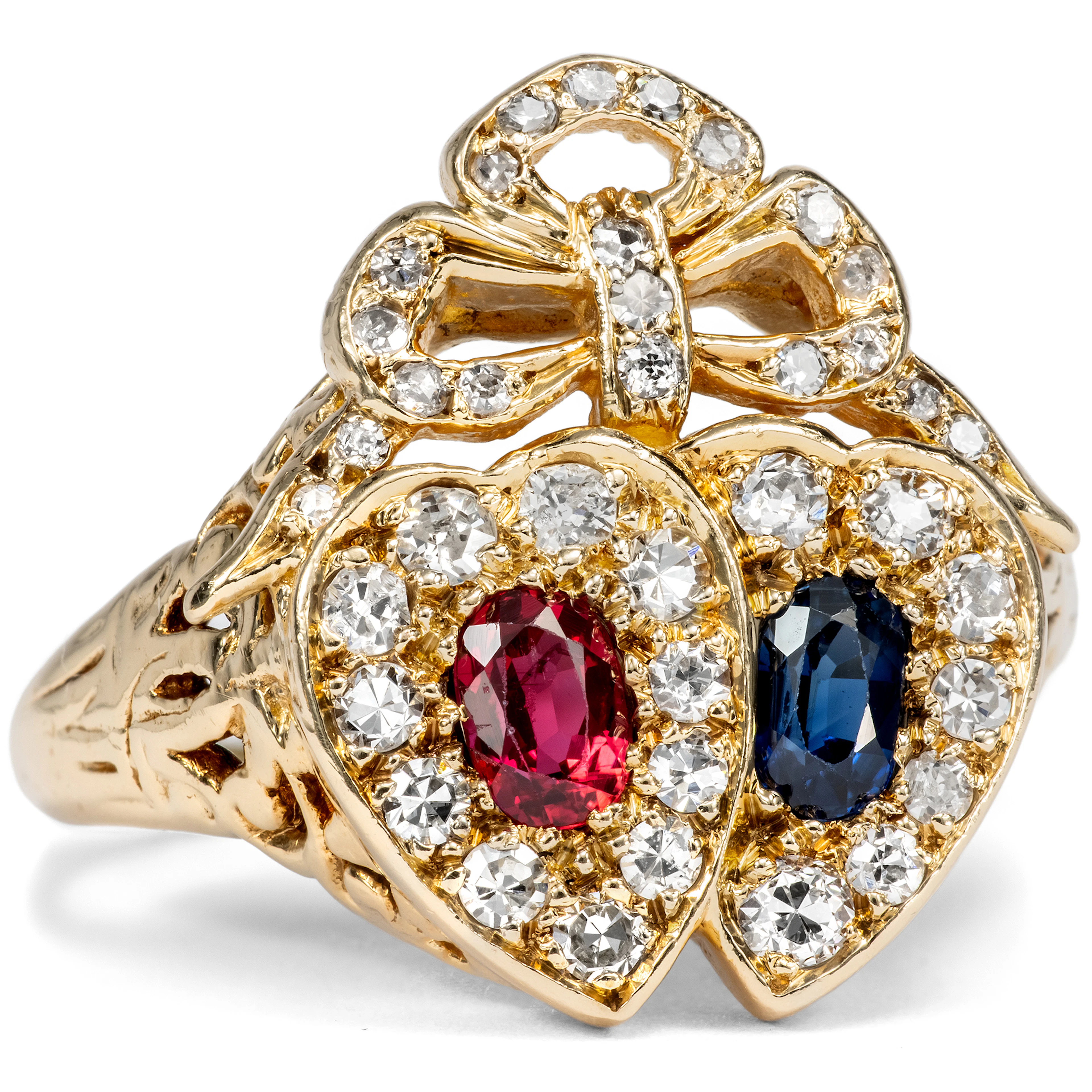 Romantic Victorian Revival Ring with Ruby, Sapphire, and Diamonds