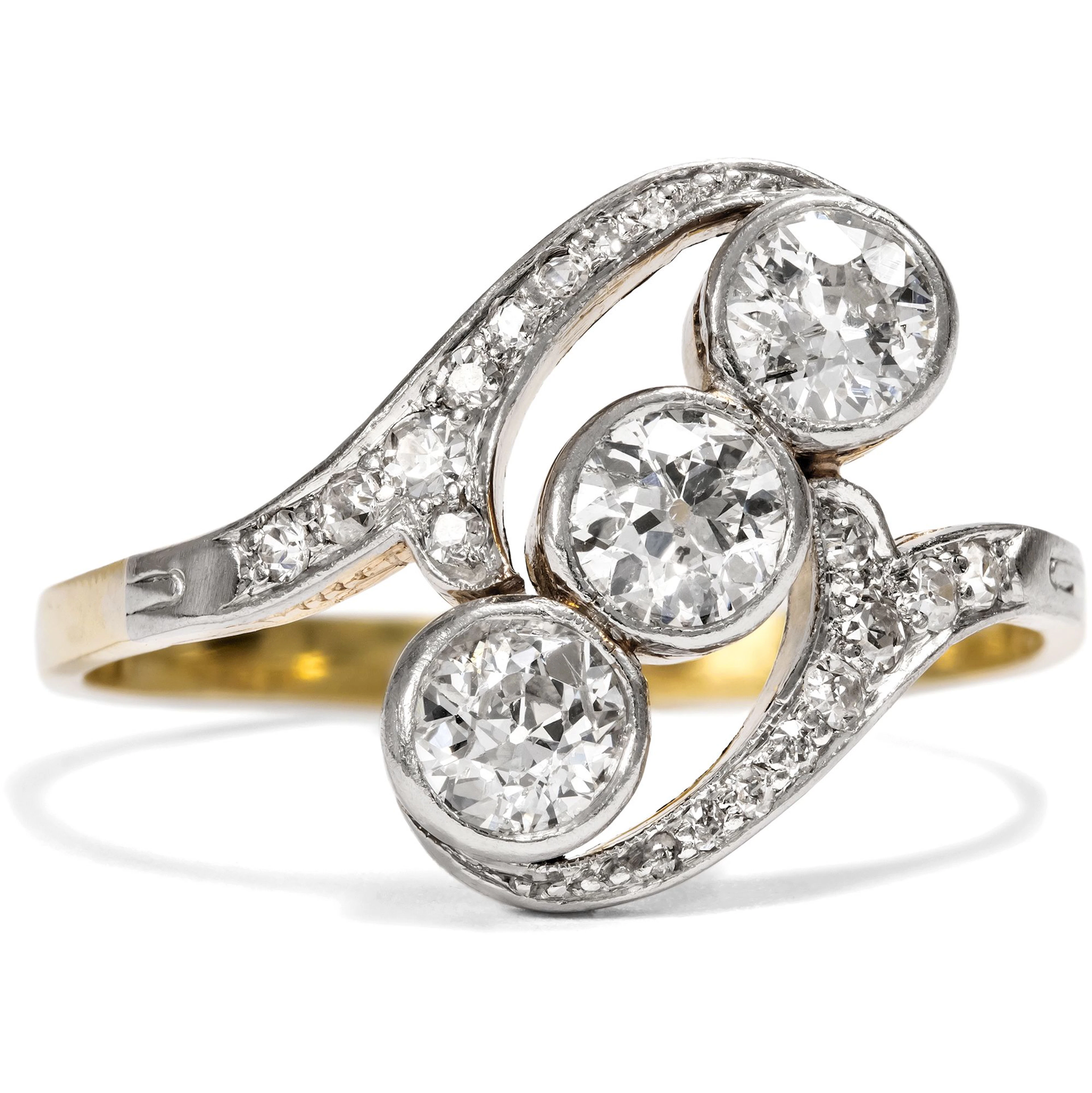 Antique Ring with Diamonds in Gold & Platinum, c. 1905