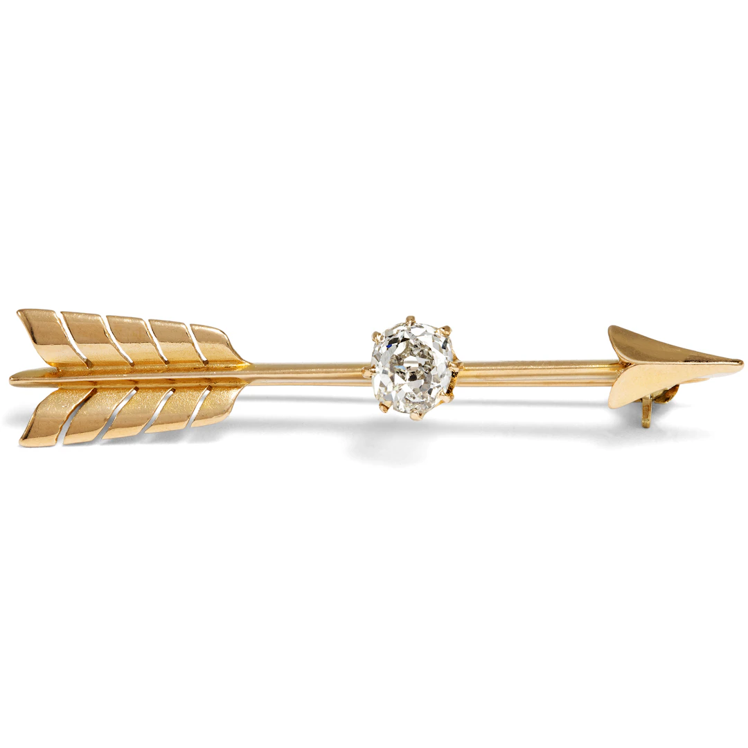 Romantic Gold Arrow Brooch with an "Old Mine Cut" Diamond, c. 1900