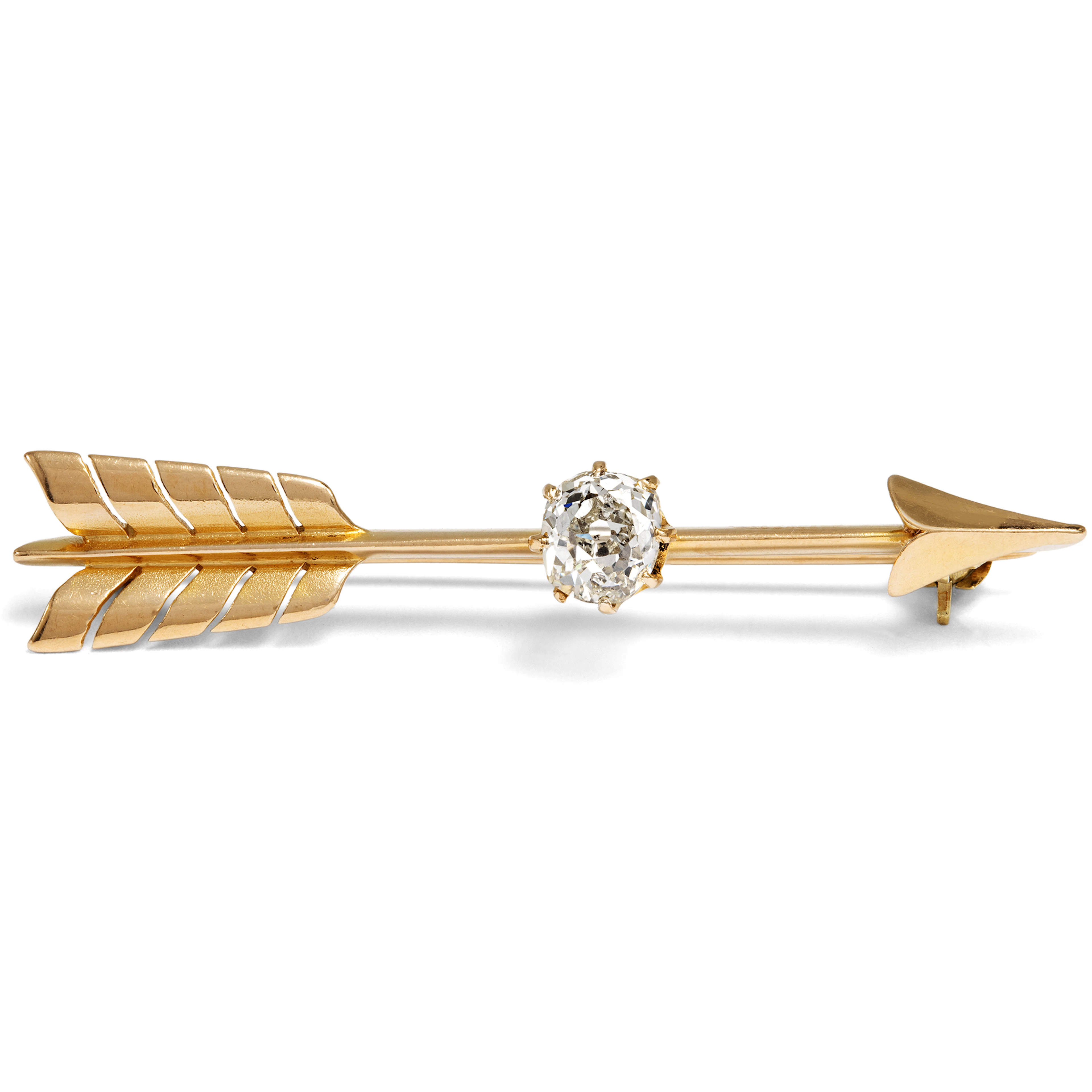 Romantic Gold Arrow Brooch with an "Old Mine Cut" Diamond, c. 1900