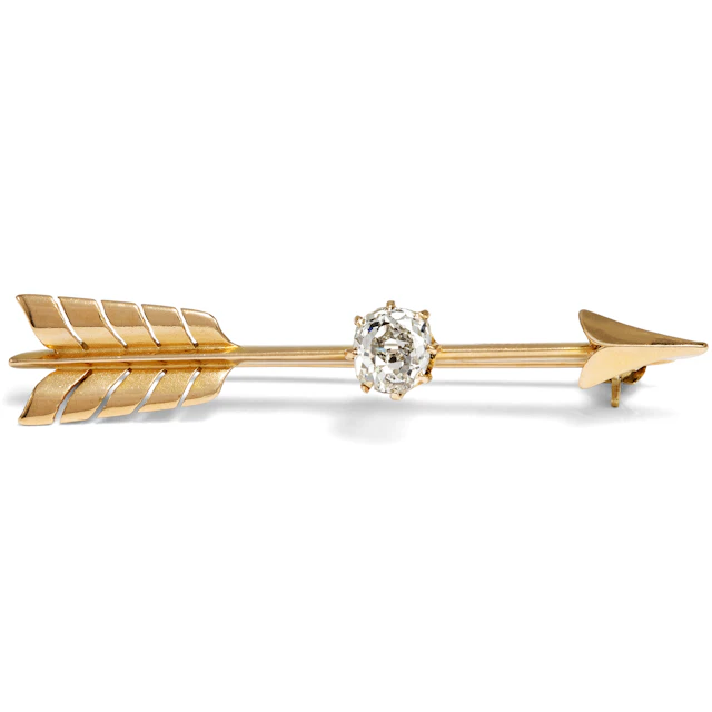 Romantic Gold Arrow Brooch with an "Old Mine Cut" Diamond, c. 1900
