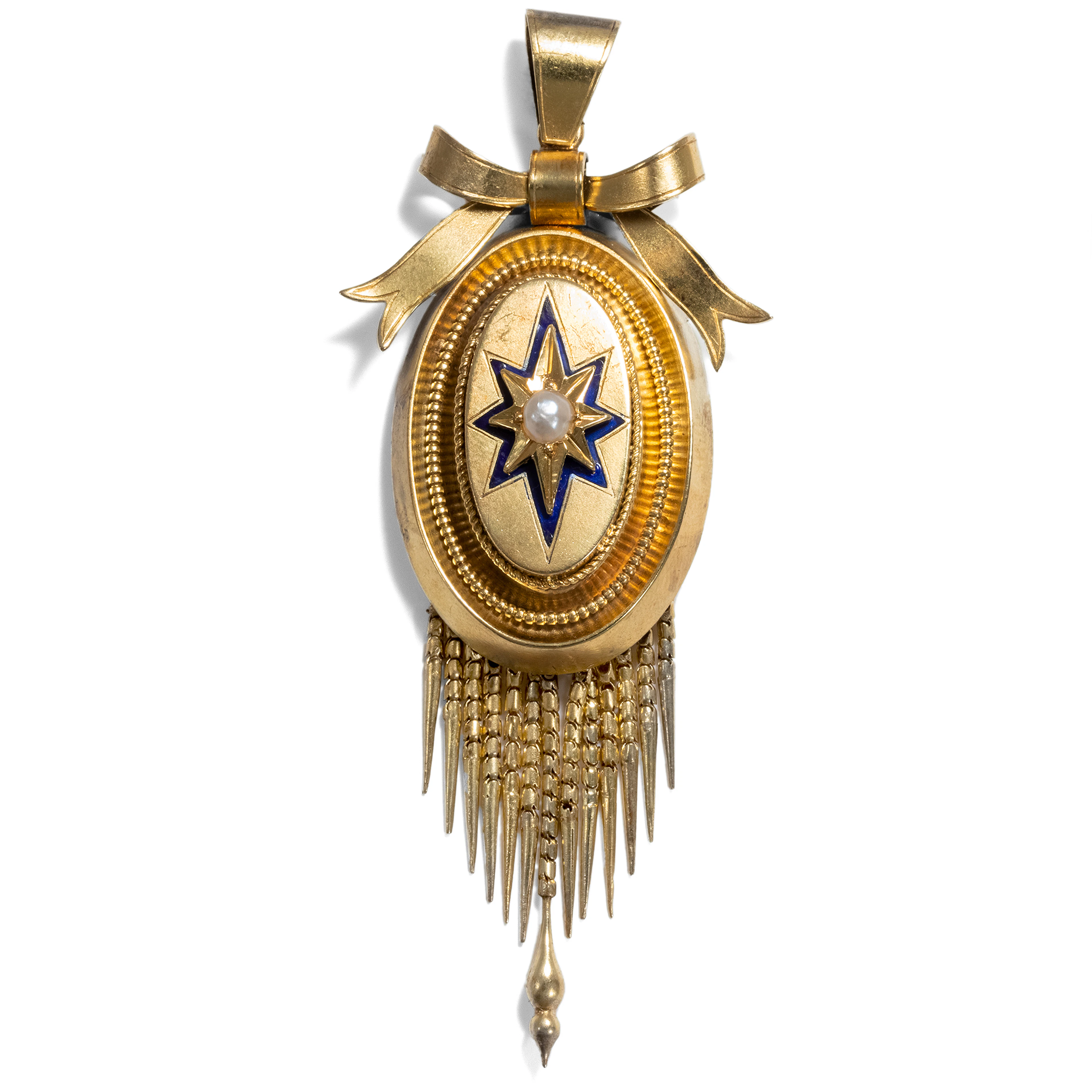 Victorian Medallion Pendant With Pearl & Blue Enamel on Gold, ca. 1875