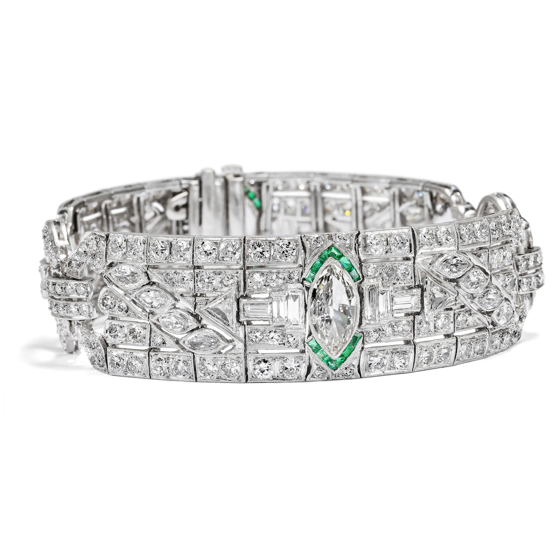Luxurious Déco Platinum Bracelet with 14.92 ct Diamonds, c. 1930s