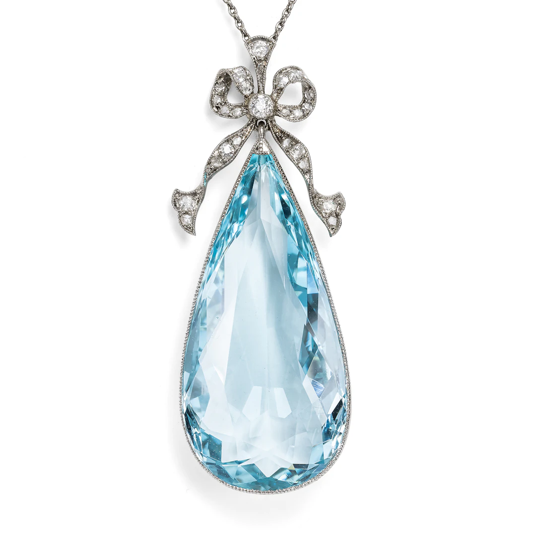 Antique Pendant with Aquamarine & Diamonds by Court Jeweler J. H.