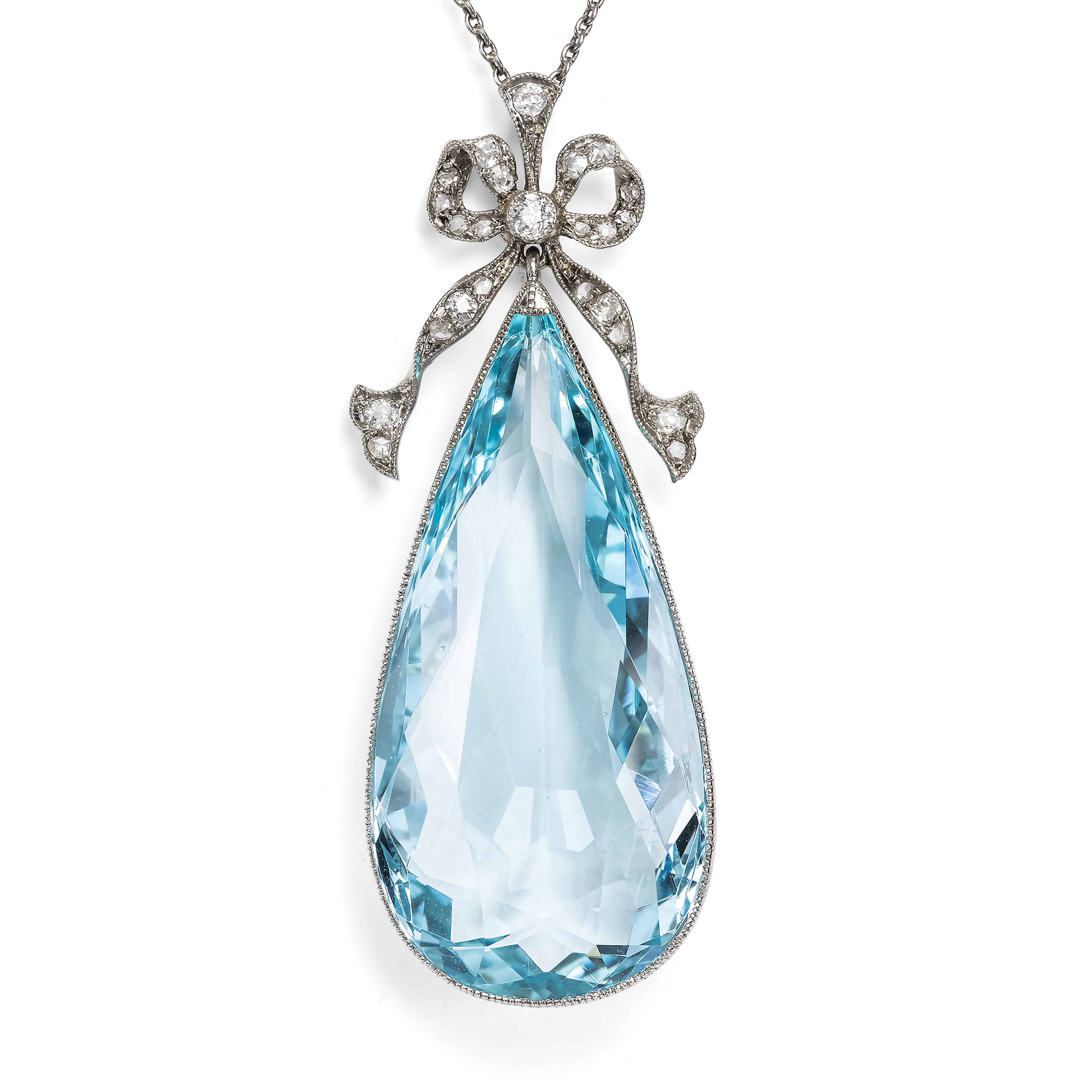 Antique Pendant with Aquamarine & Diamonds by Court Jeweler J. H.