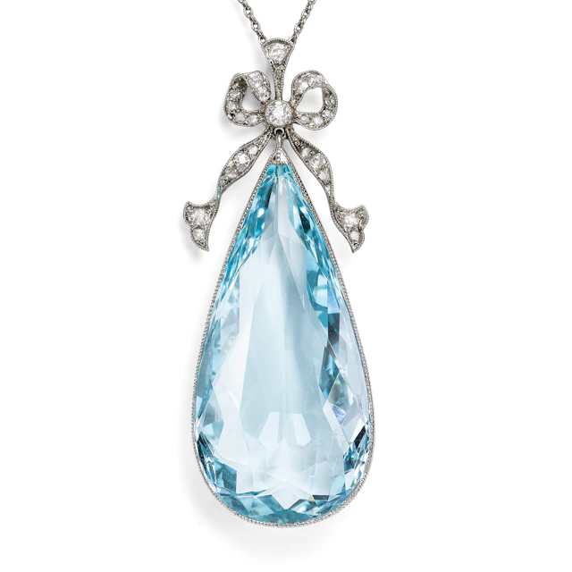 Antique Pendant with Aquamarine & Diamonds by Court Jeweler J. H.