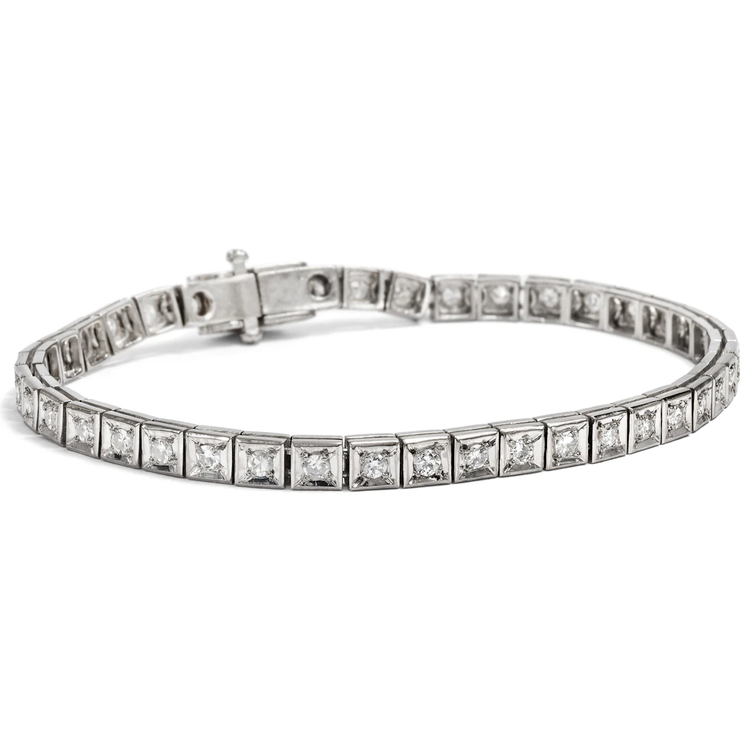 Elegant White Gold Tennis Bracelet with 1.46 ct Diamonds, German, c. 1960