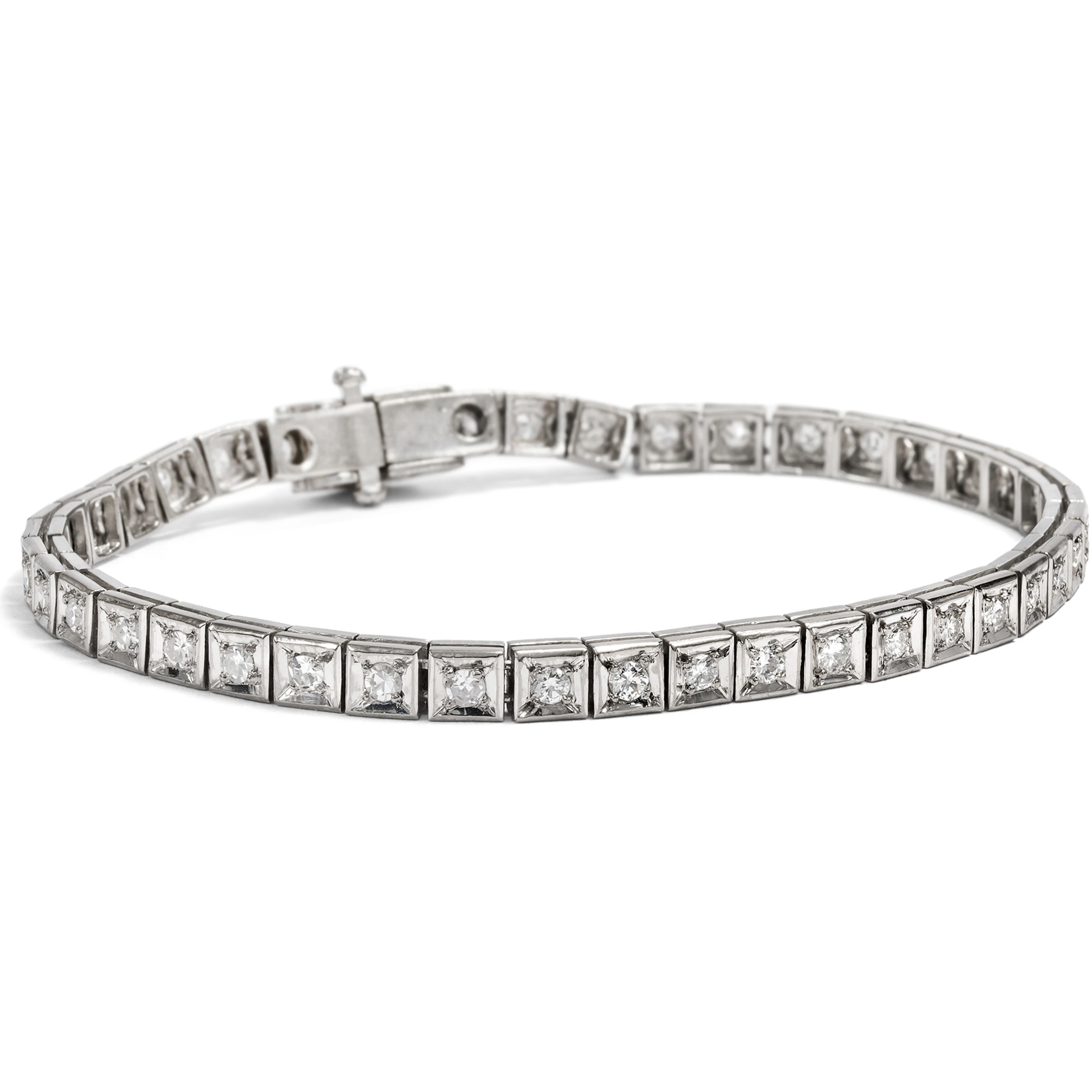 Elegant White Gold Tennis Bracelet with 1.46 ct Diamonds, German, c. 1960