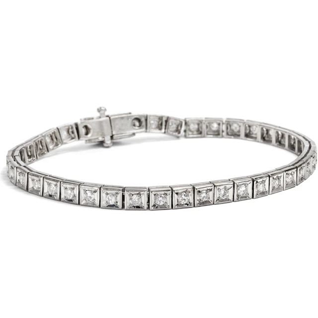 Elegant White Gold Tennis Bracelet with 1.46 ct Diamonds, German, c. 1960