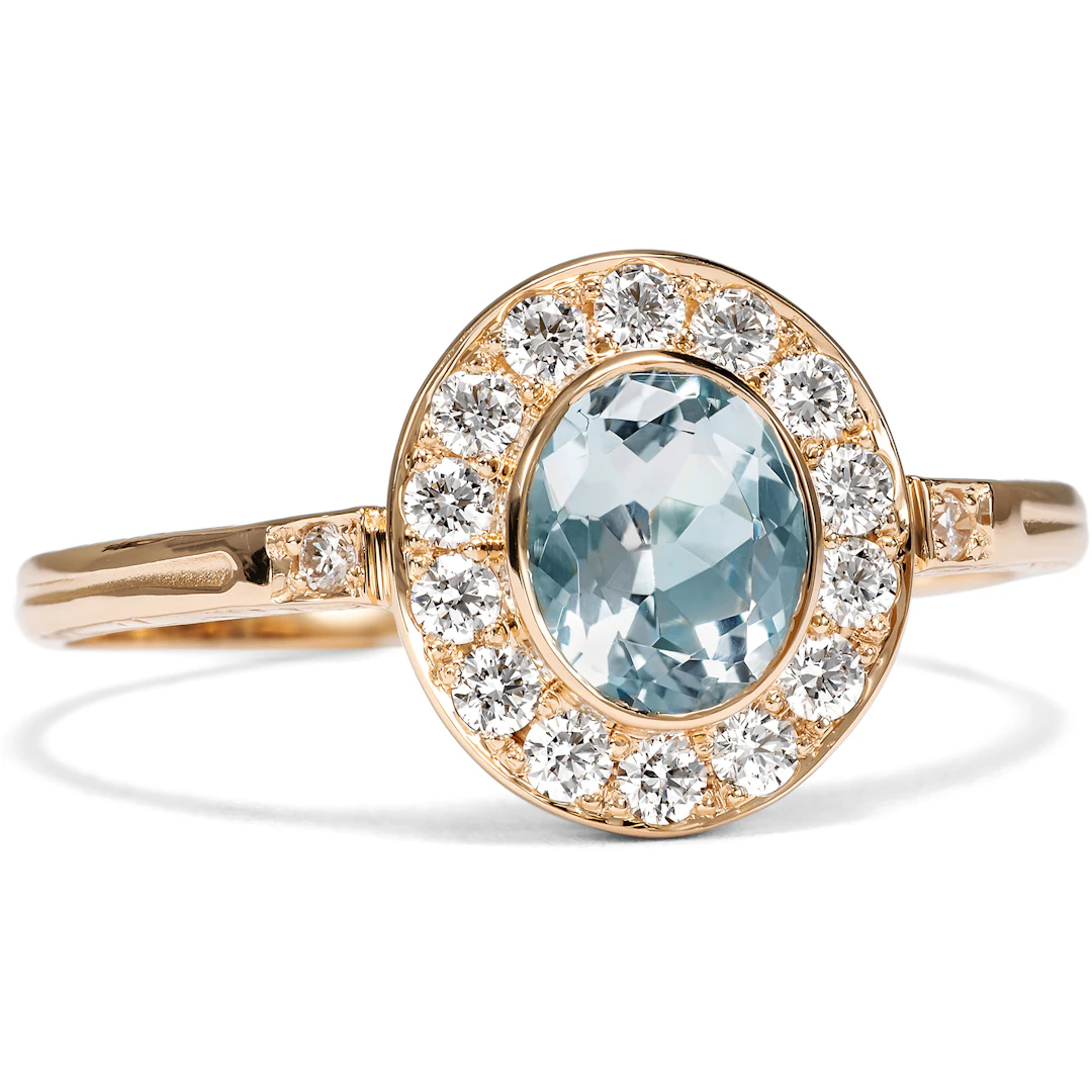 Classic Aquamarine & Diamond Cluster Ring in Rose Gold, from our Workshop