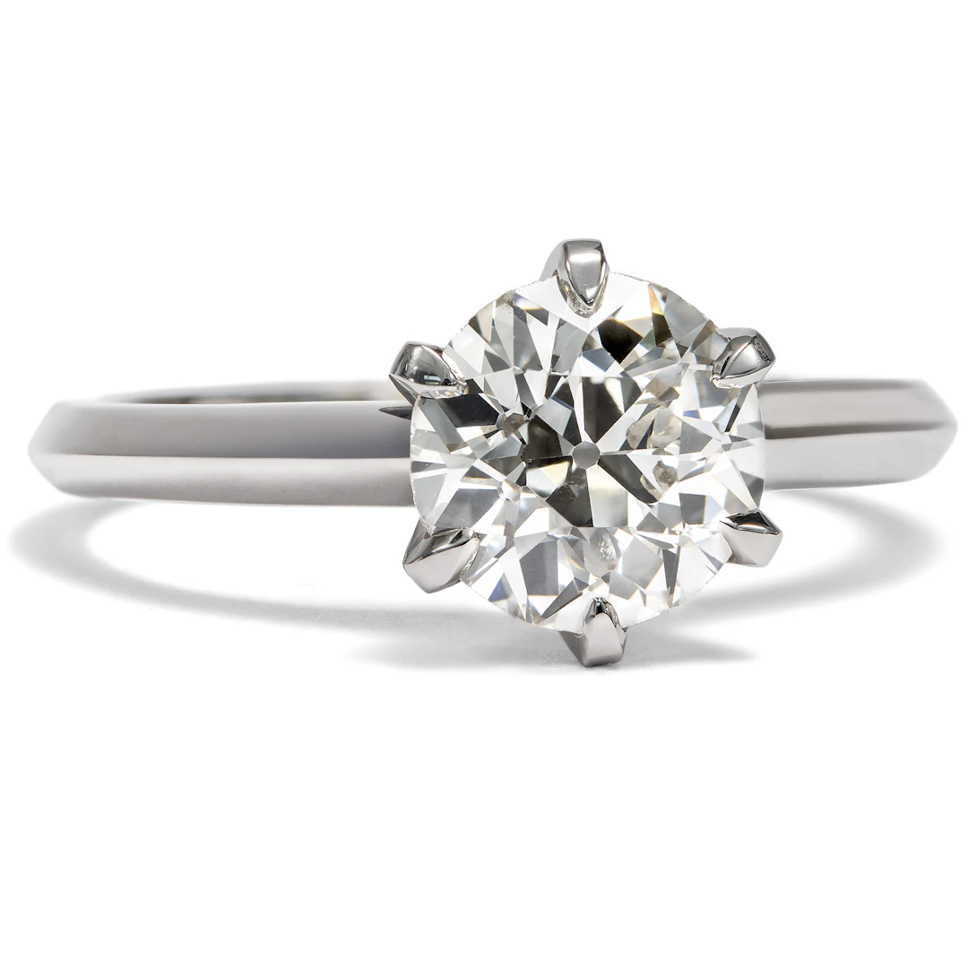 Precious Platinum Ring with Antique 1.62 ct Diamond, from Our Workshop