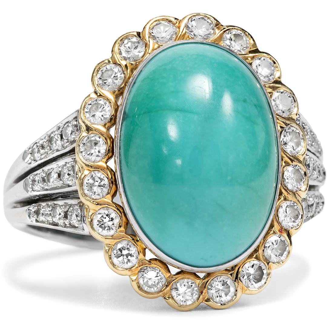 Expressive Turquoise & Diamond Cluster Ring in Two-Tone Gold, 1980s