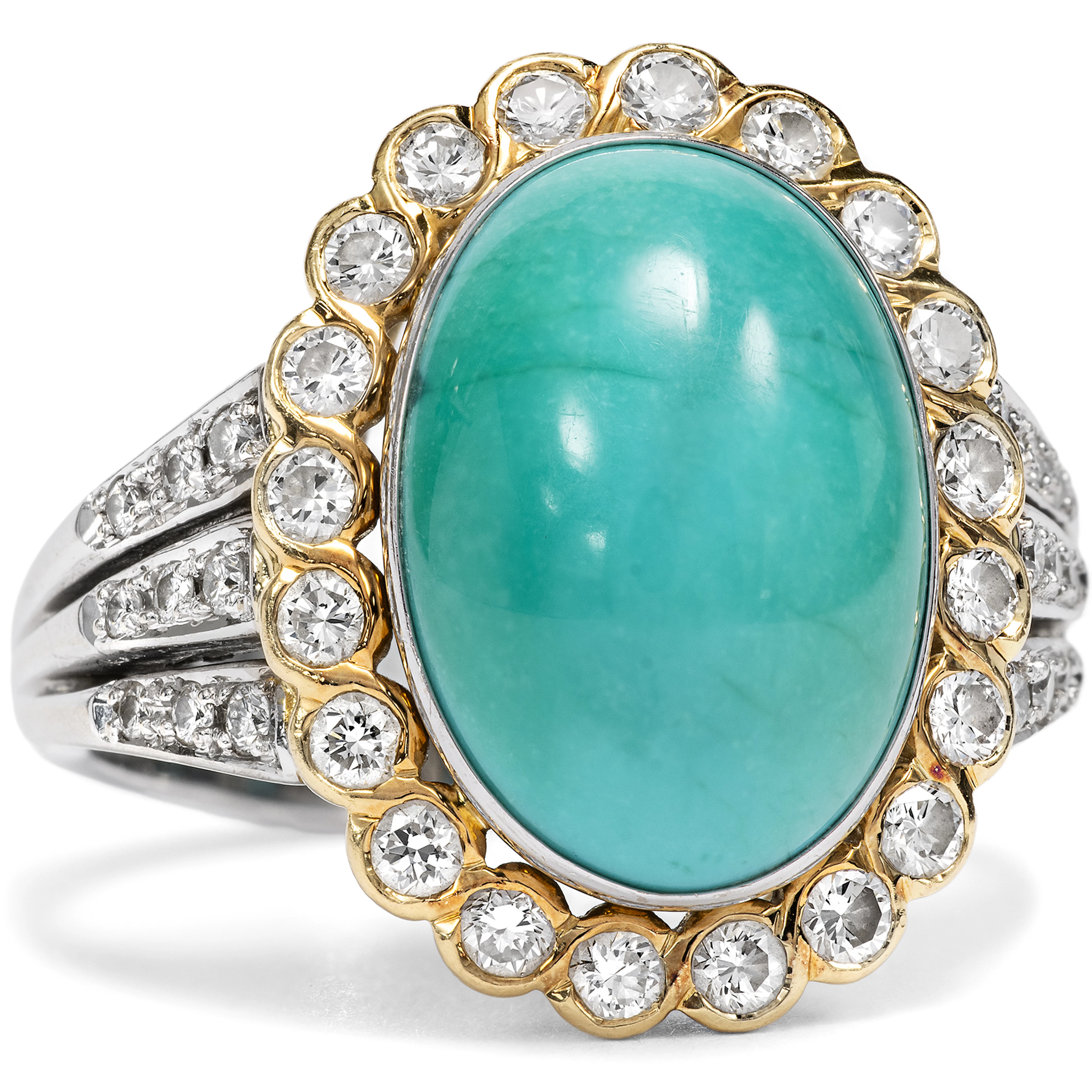 Expressive Turquoise & Diamond Cluster Ring in Two-Tone Gold, 1980s