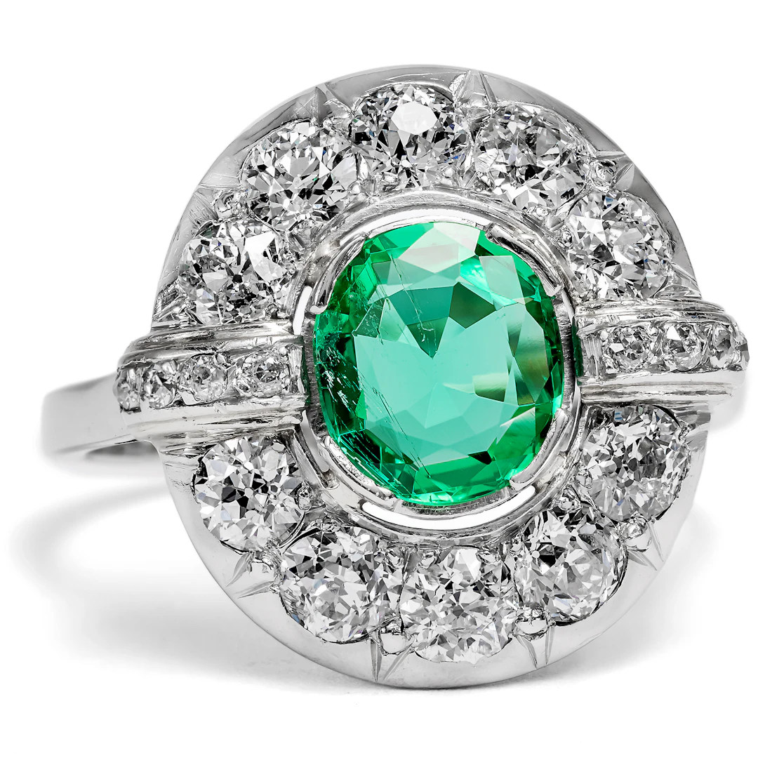 Fine Colombian Emerald and Diamond Déco Ring, French, c. 1930s