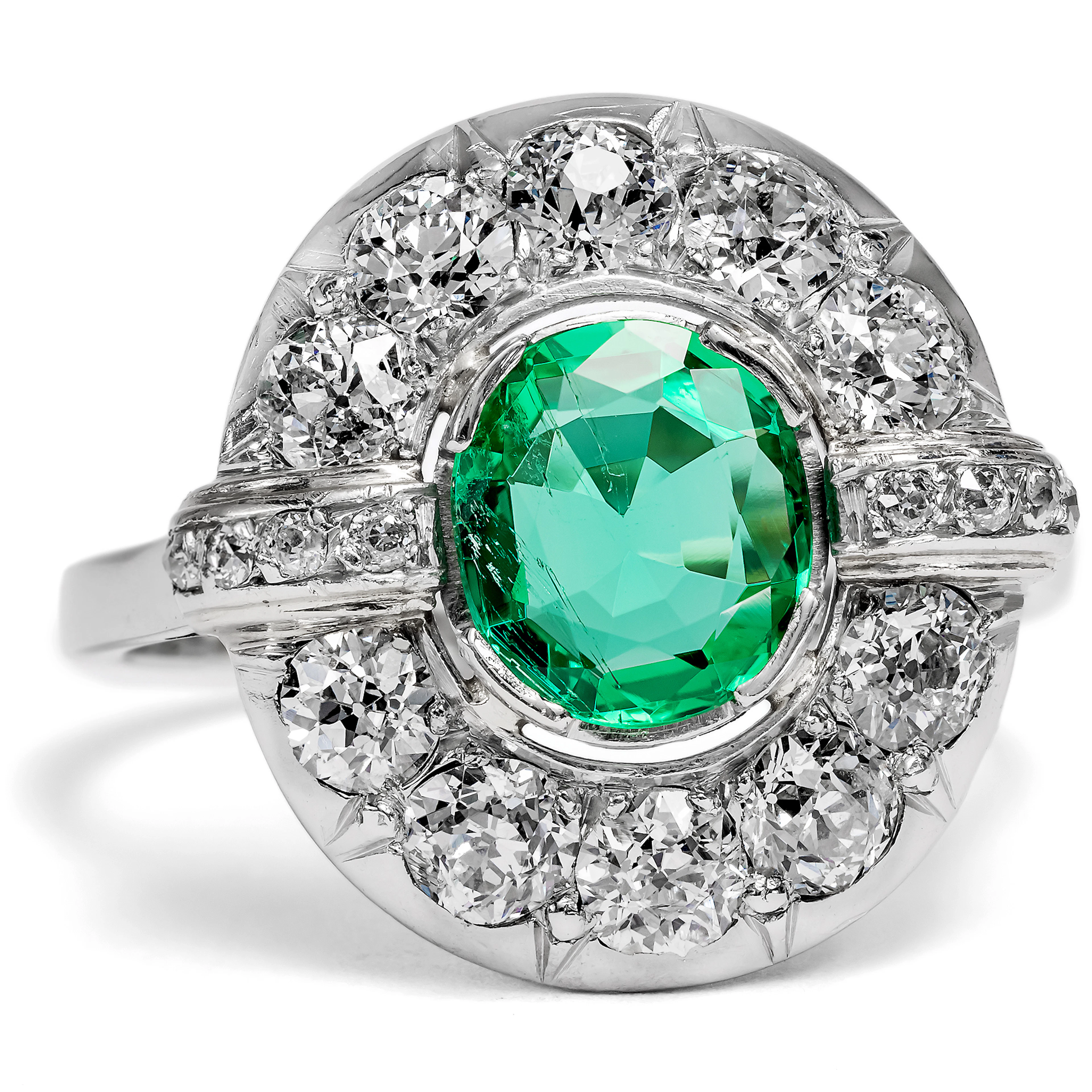 Fine Colombian Emerald and Diamond Déco Ring, French, c. 1930s