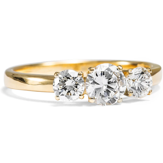 Sparkling “Trilogy” Ring with 0.78 ct Vintage Diamonds in Yellow Gold
