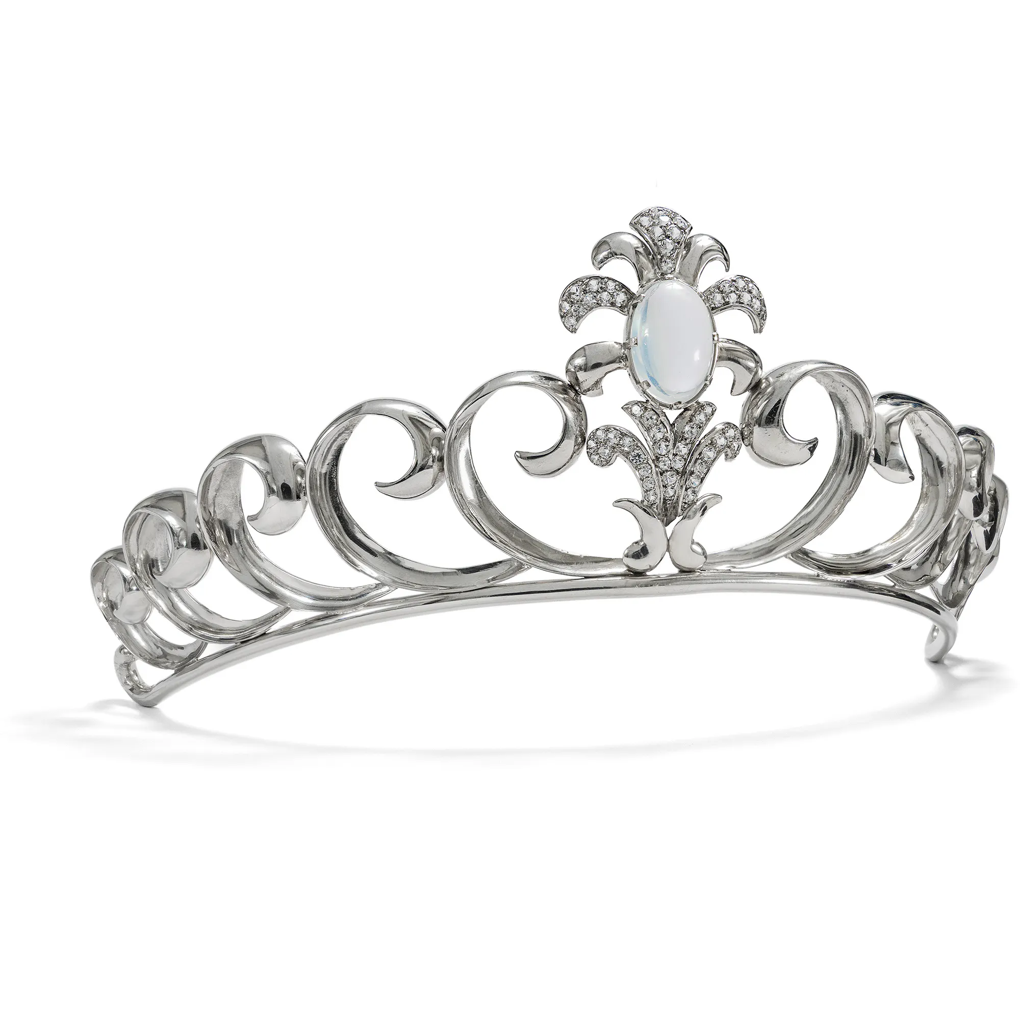 Vintage Silver Tiara with Moonstone, Geneva, c. 1940