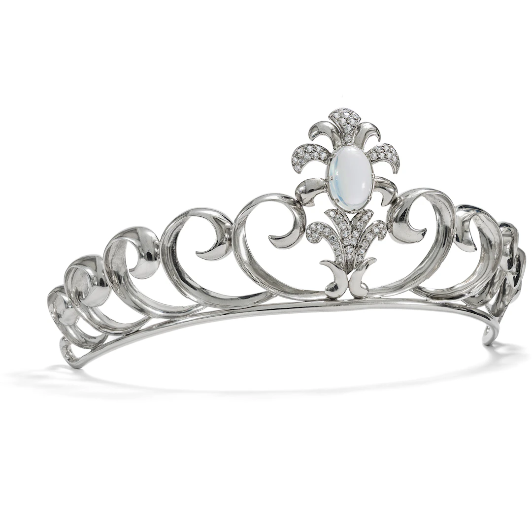 Vintage Silver Tiara with Moonstone, Geneva, c. 1940