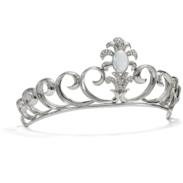 Vintage Silver Tiara with Moonstone, Geneva, c. 1940