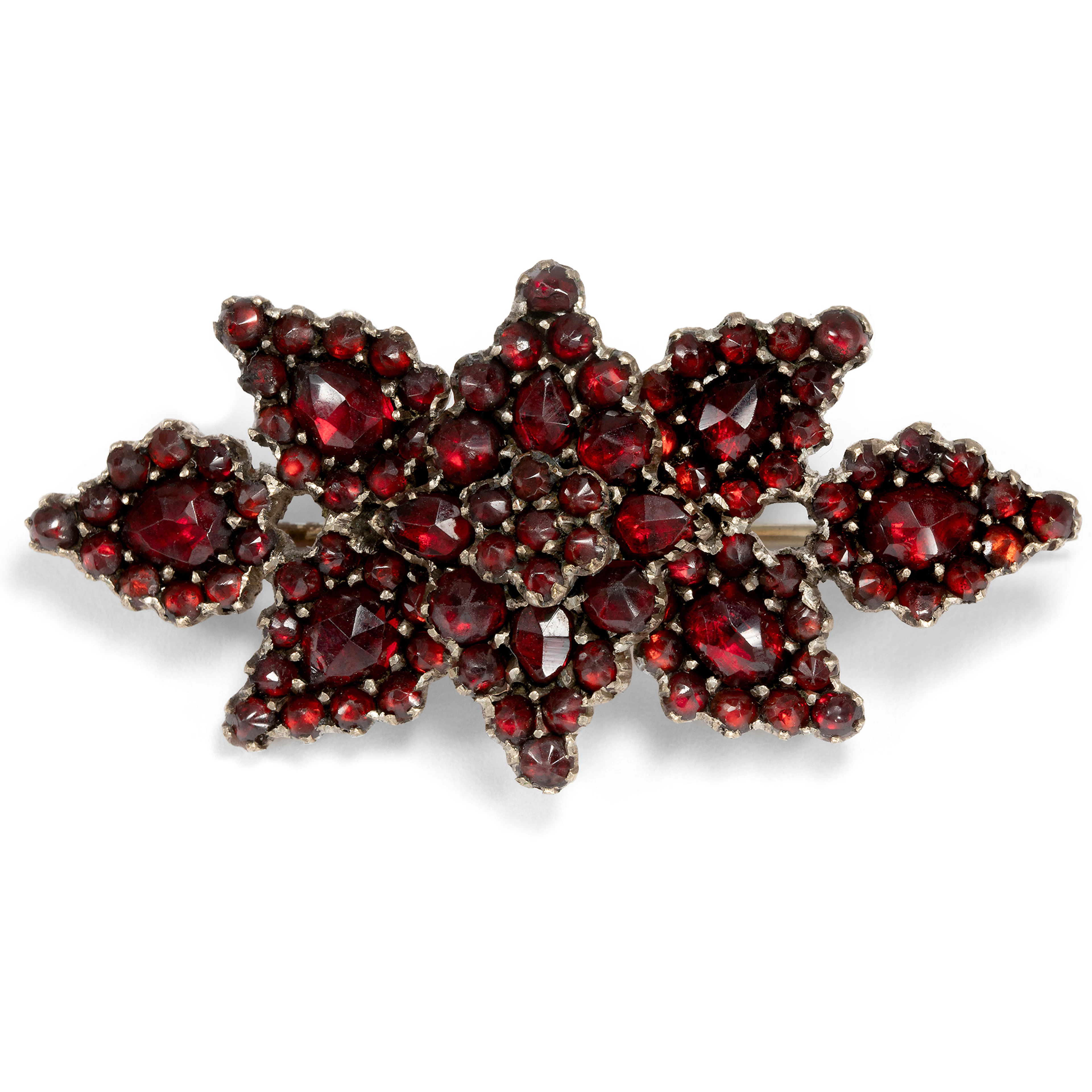 Elongated Antique Brooch Made of Bohemian Garnets, c. 1880