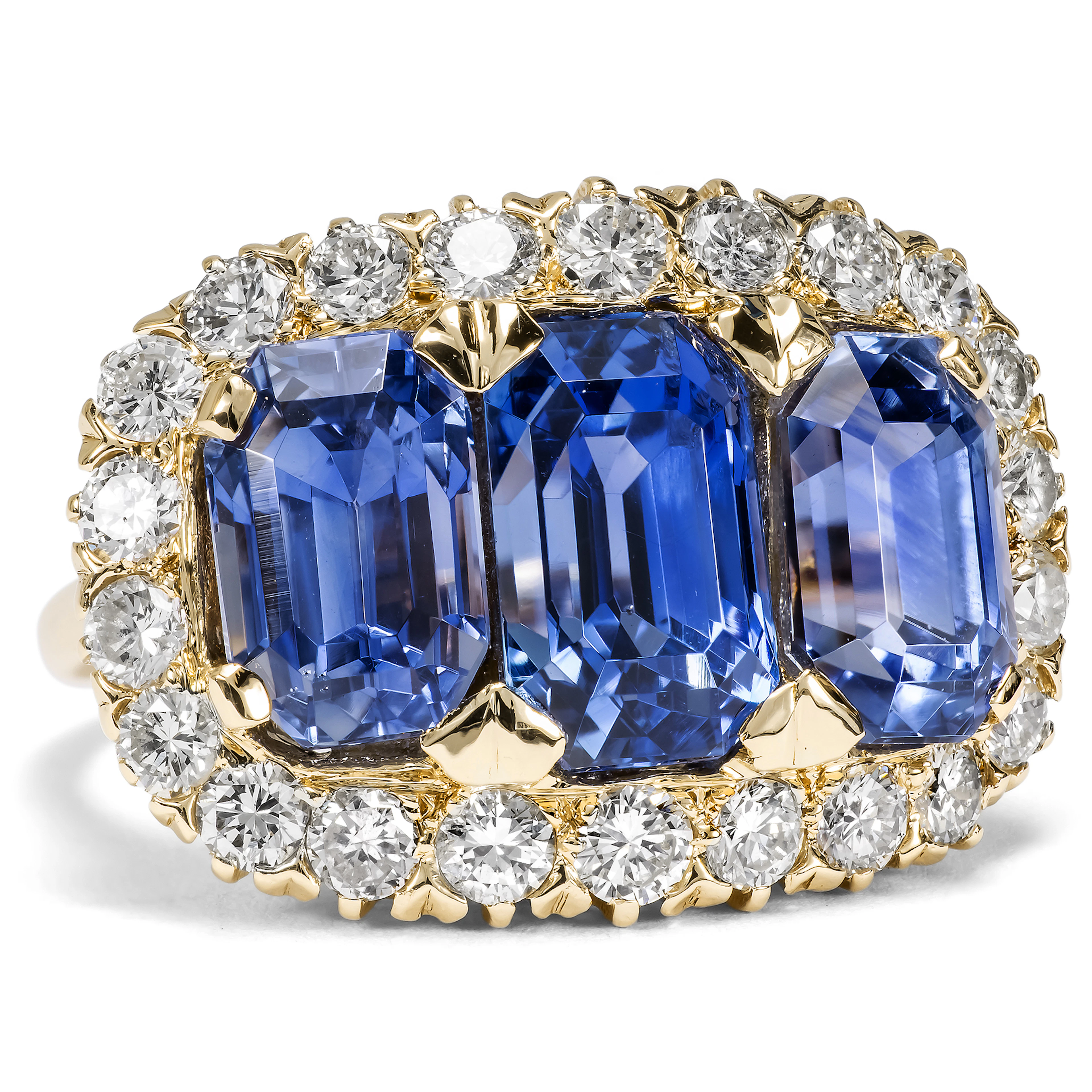 Extravagant Vintage Gold Ring with Large Sapphires & Diamonds, 1950s