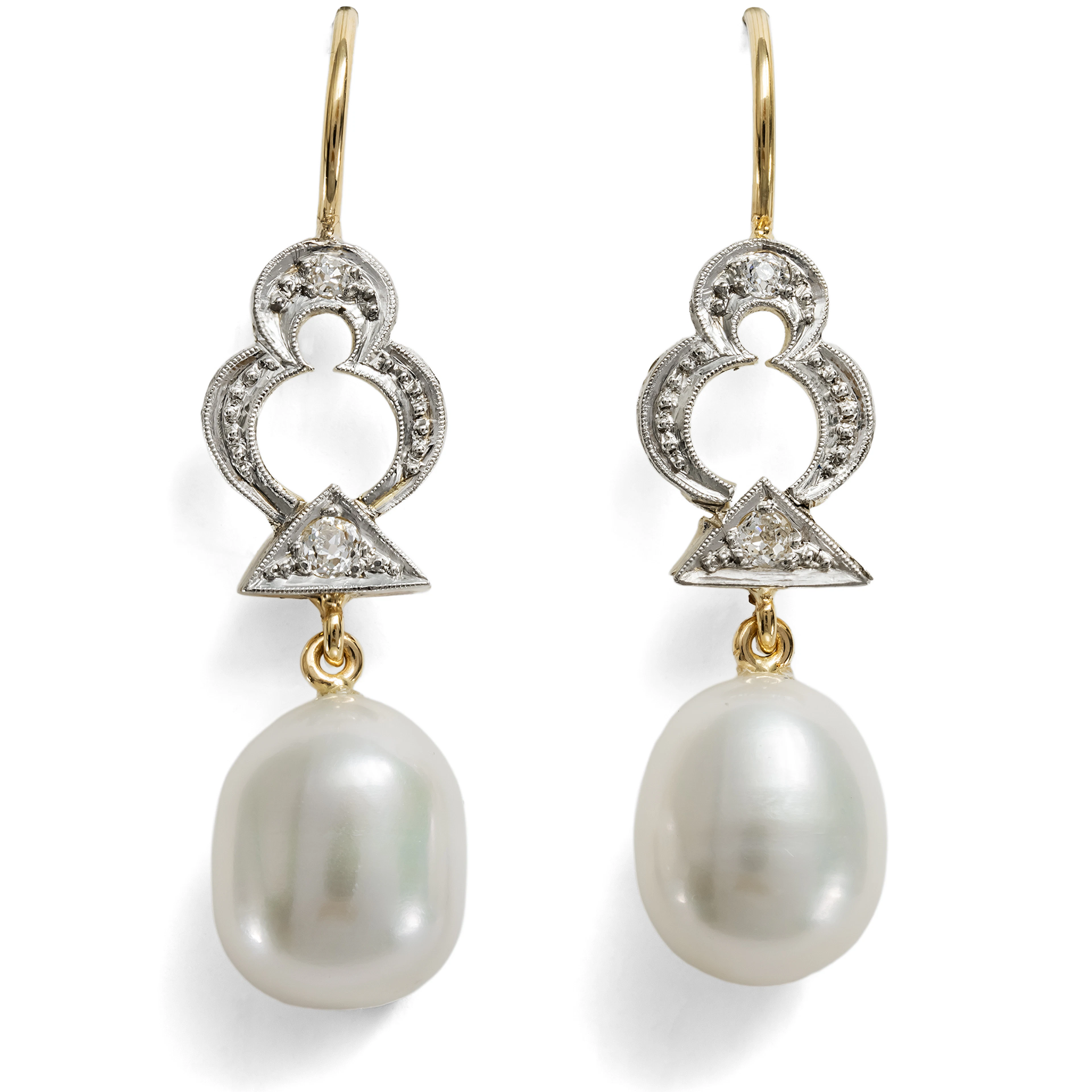 Earrings Made from Antique Elements with Diamonds & Pearls, from Our Workshop