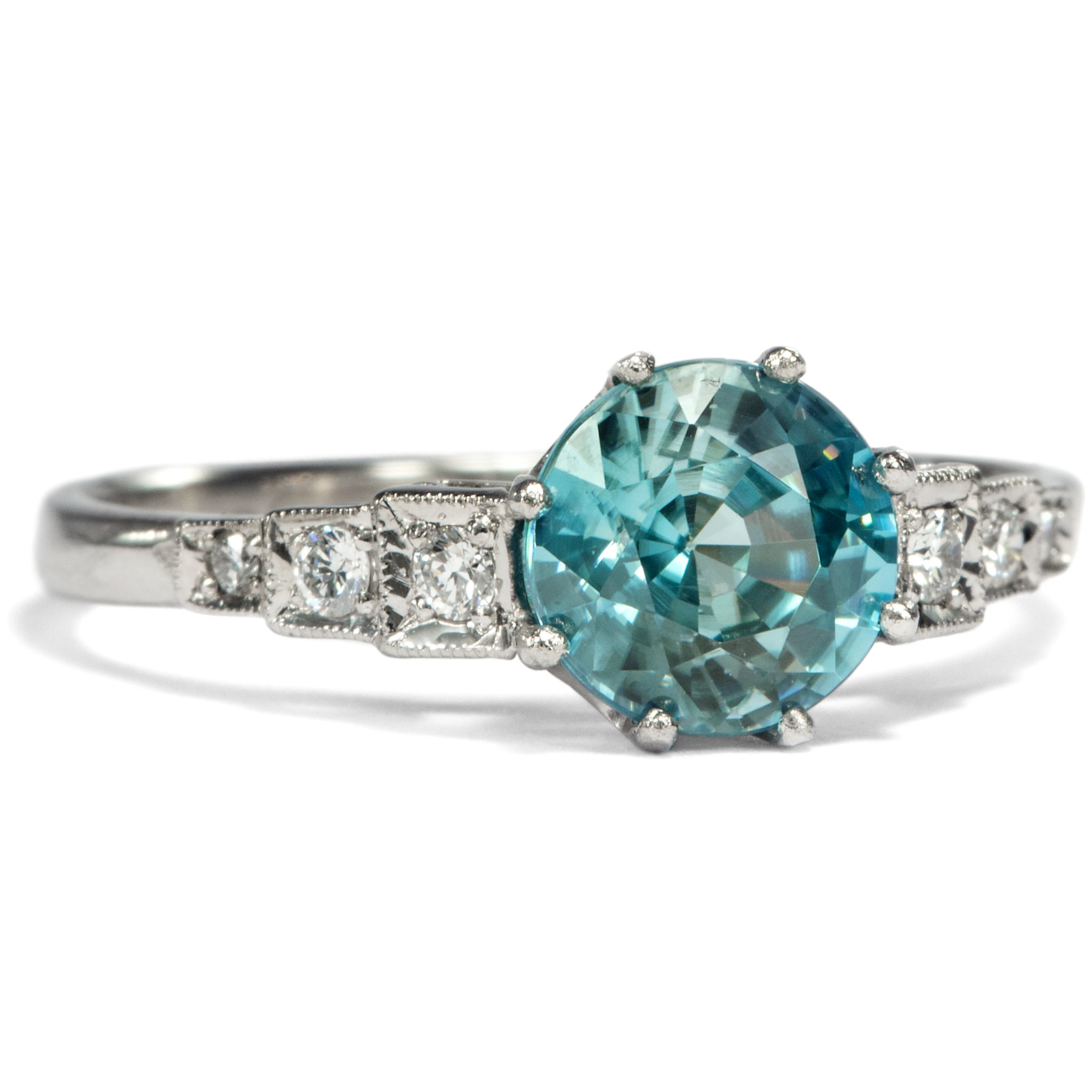 Platinum Ring with Diamonds & Precious Zircon, From Our Workshop