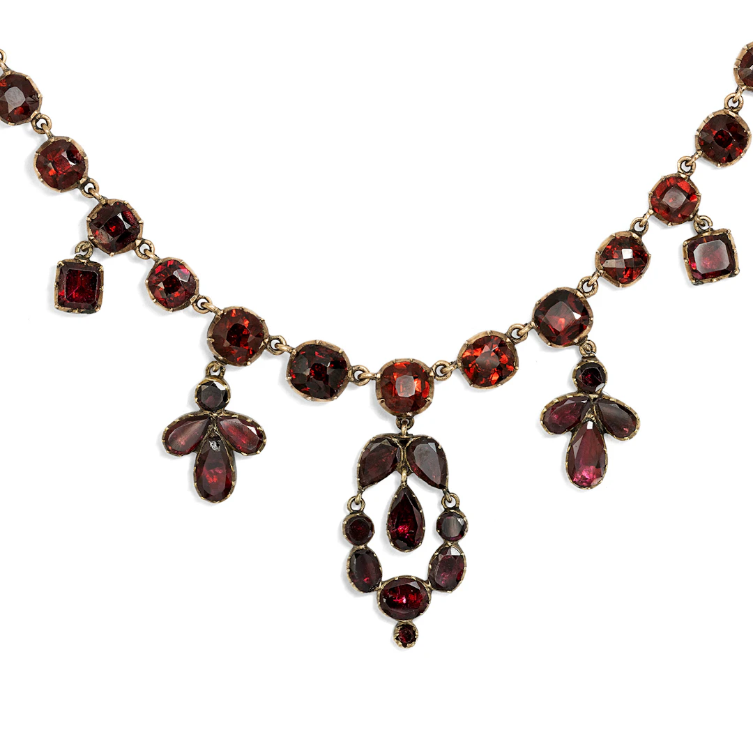 Antique Necklace with Red Garnets Set in Gold, c. 1820 & Later