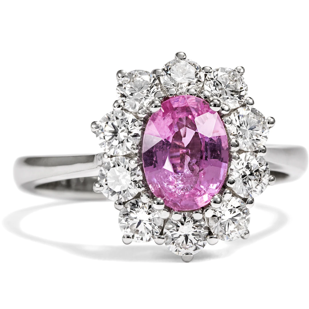 Unusual Entourage Ring with Pink Sapphire & Diamonds in White Gold