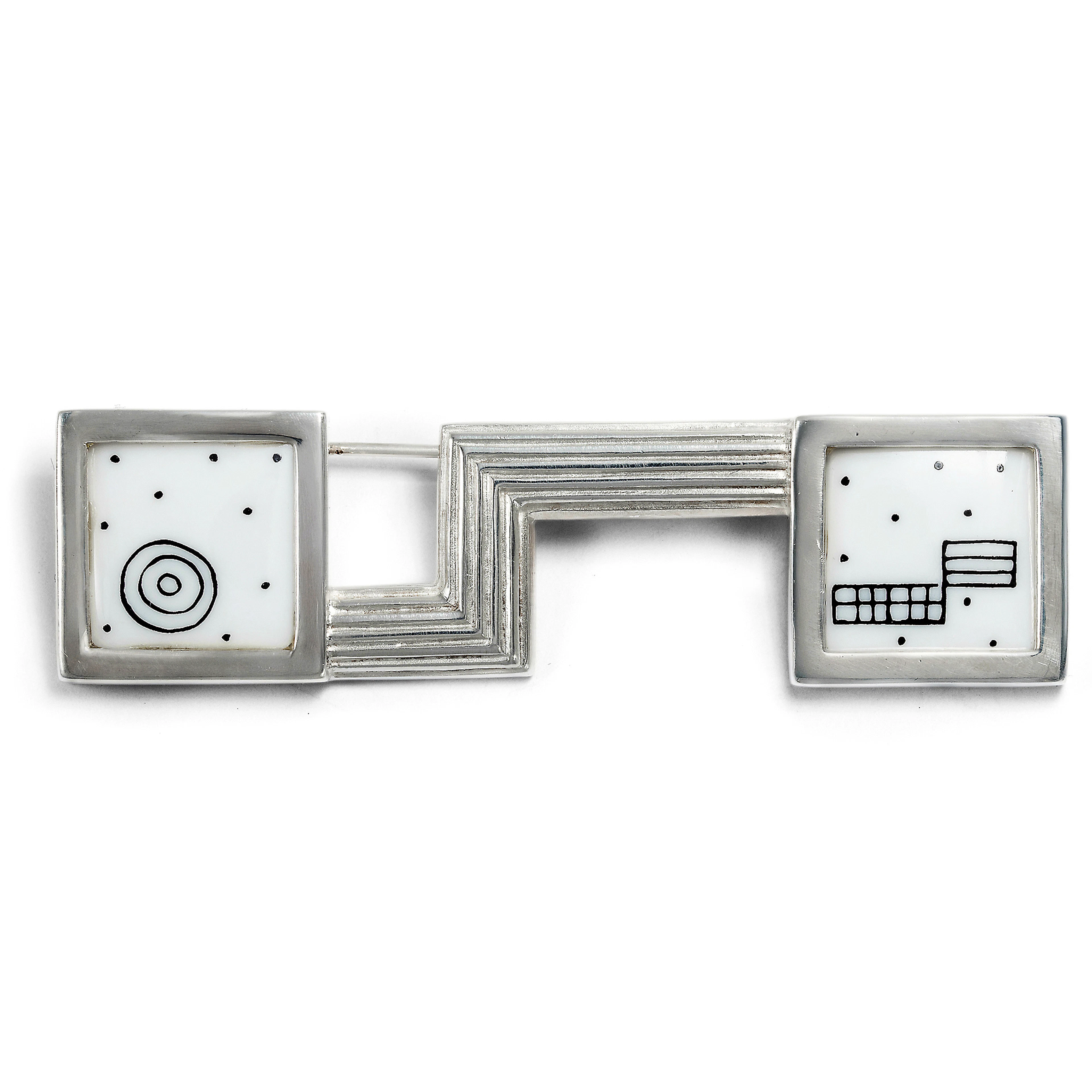 Elegant Brooch in Silver & Porcelain after Josef Hoffmann, Augarten