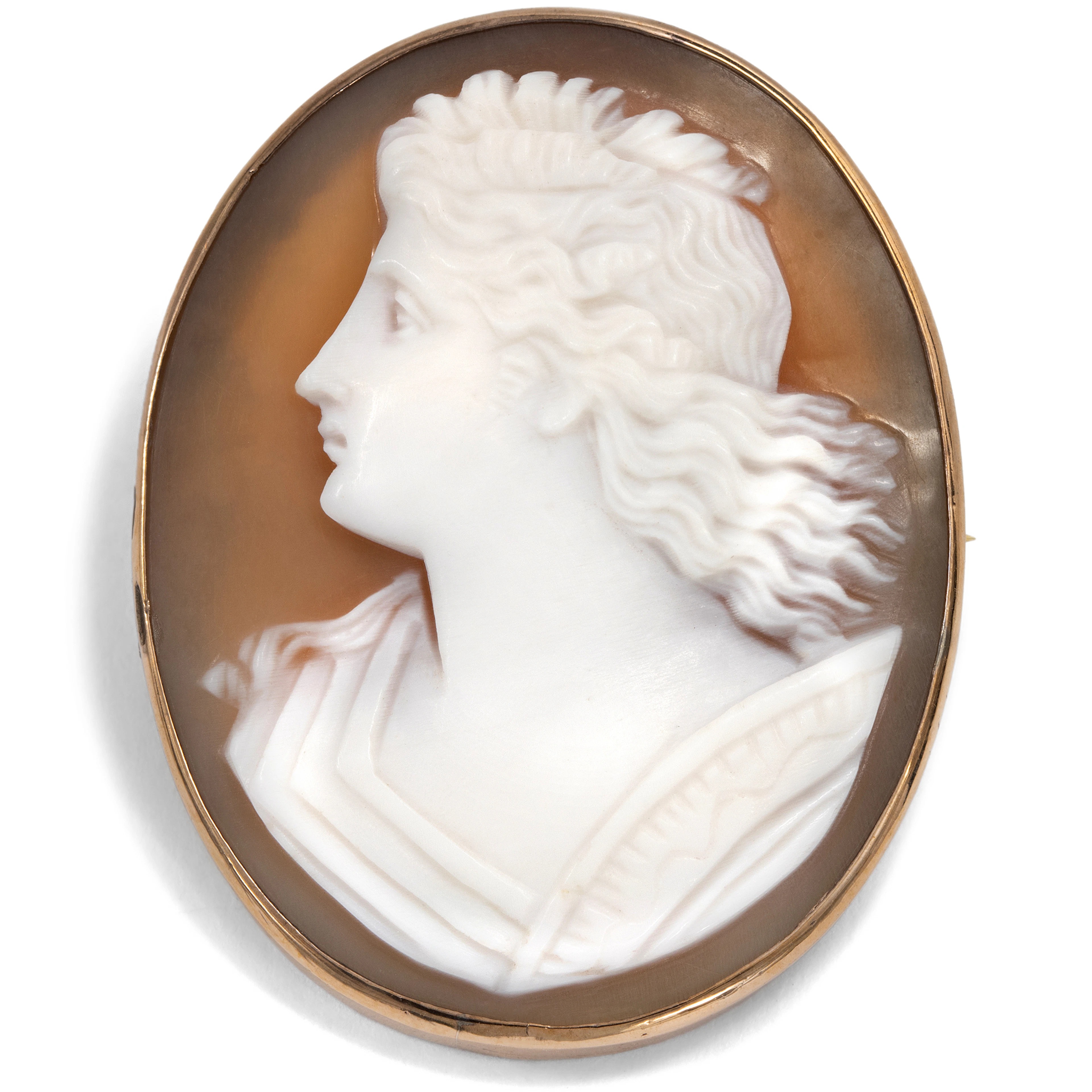 Antique Shell Cameo of Athena in Gold, c. 1890