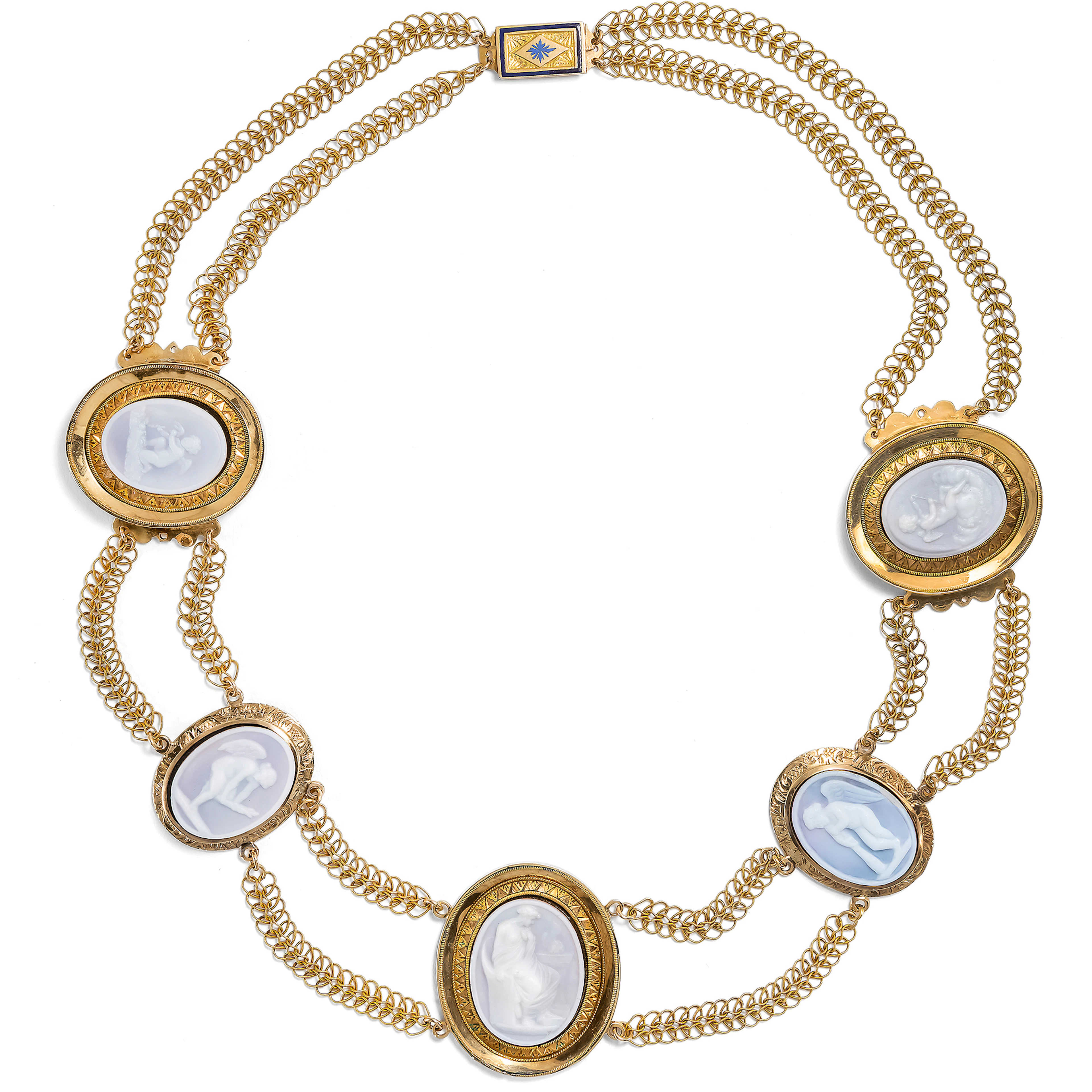 Romantic Gold Necklace with Hardstone Cameos, ca. 1820 & Later