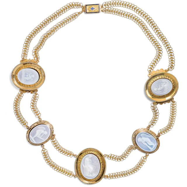 Romantic Gold Necklace with Hardstone Cameos, ca. 1820 & Later