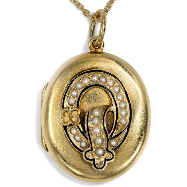 Antique Gold Locket Pendant with Pearls & Enamel, c. 1880
