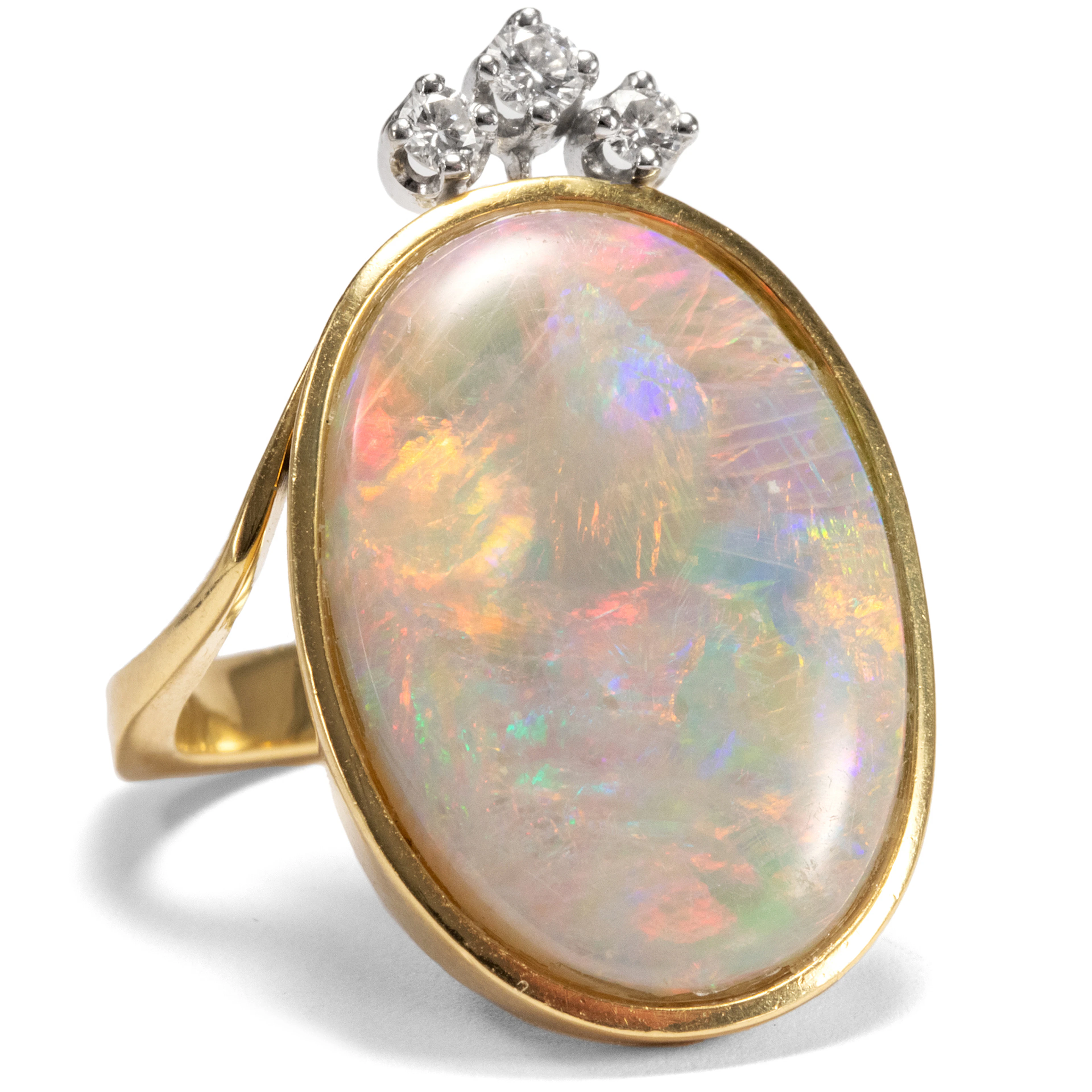 Expressive Vintage Ring With Opal & Diamonds, 1970s