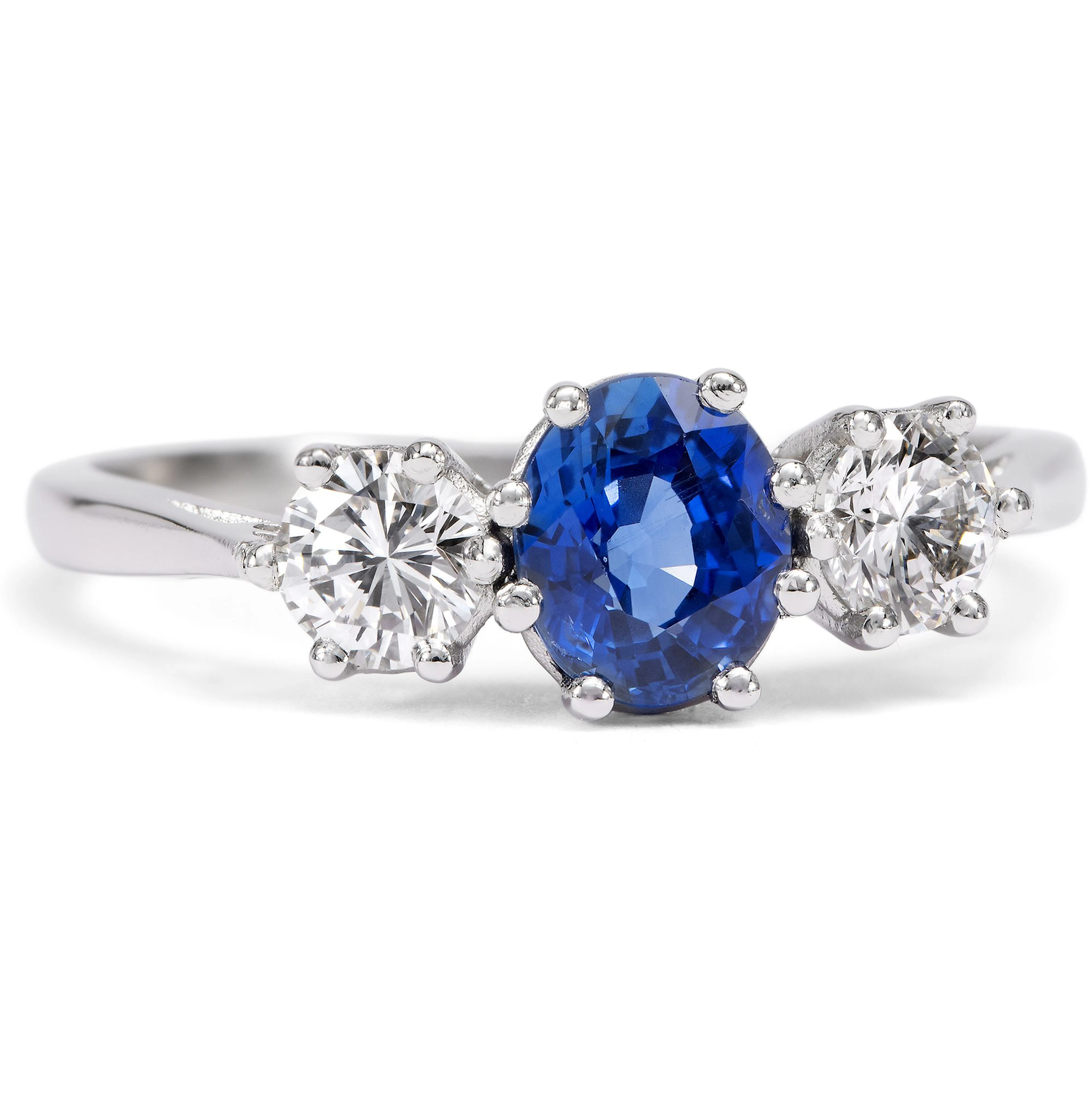 Delicate Ring with Sapphire & Vintage Diamonds in Platinum, from Our Workshop