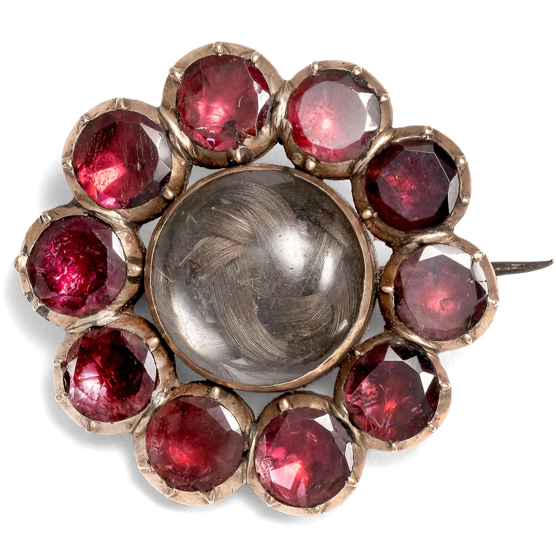 Antique Georgian Hair Pin with Foiled Garnets, c. 1820