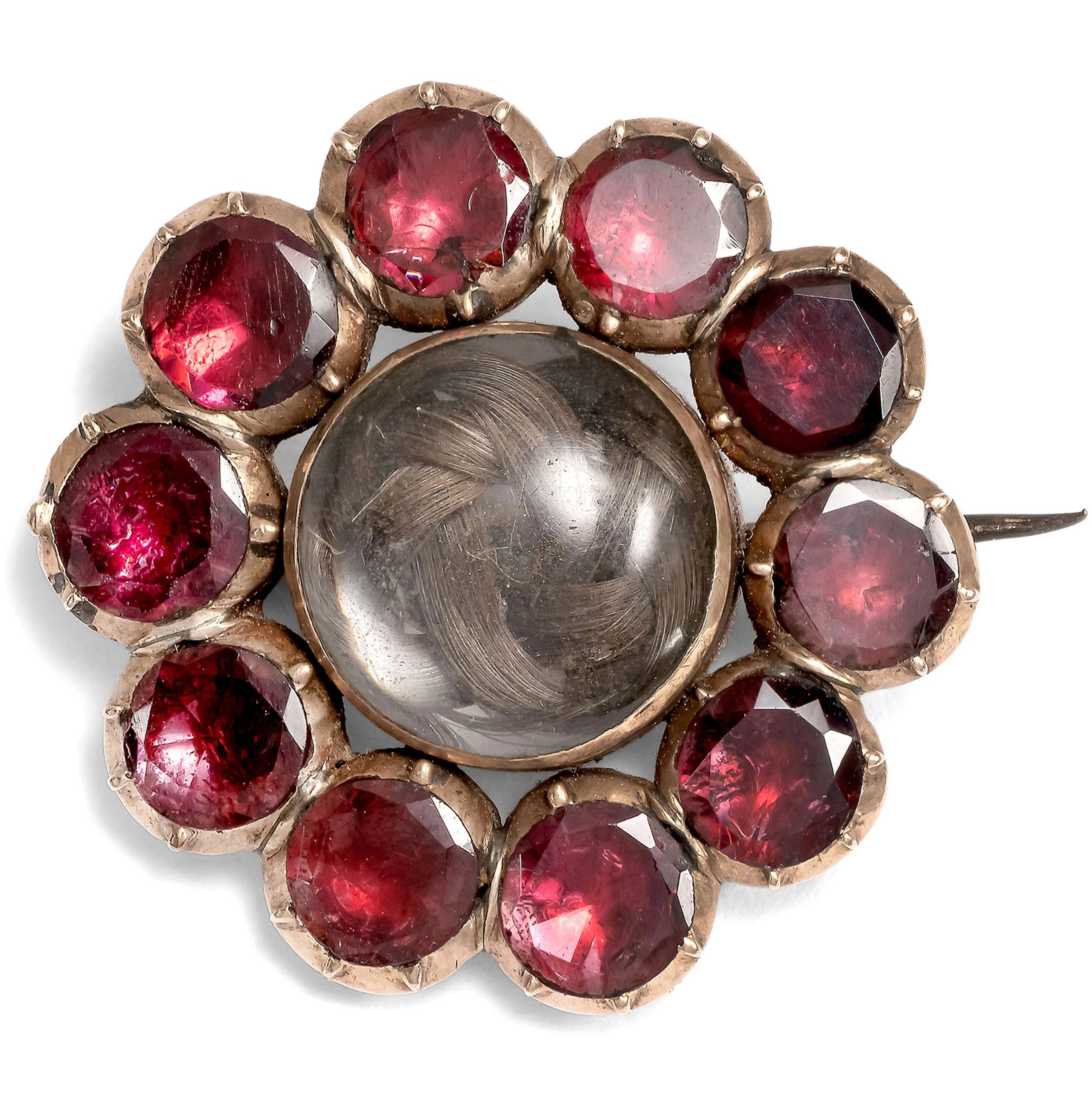 Antique Georgian Hair Pin with Foiled Garnets, c. 1820
